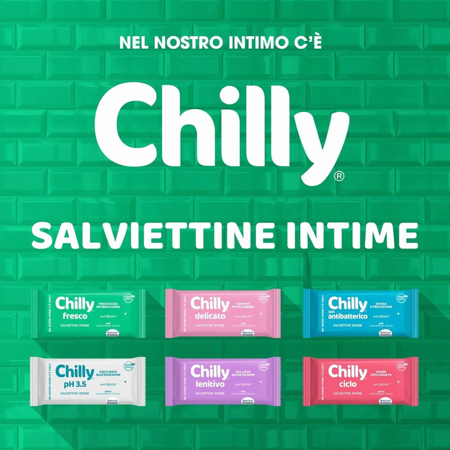 Chilly Salviettine Delicate, Salviette per l'Igiene Intima, PH 5, Tessuto 100% Biodegradabile, 12 Pezzi
