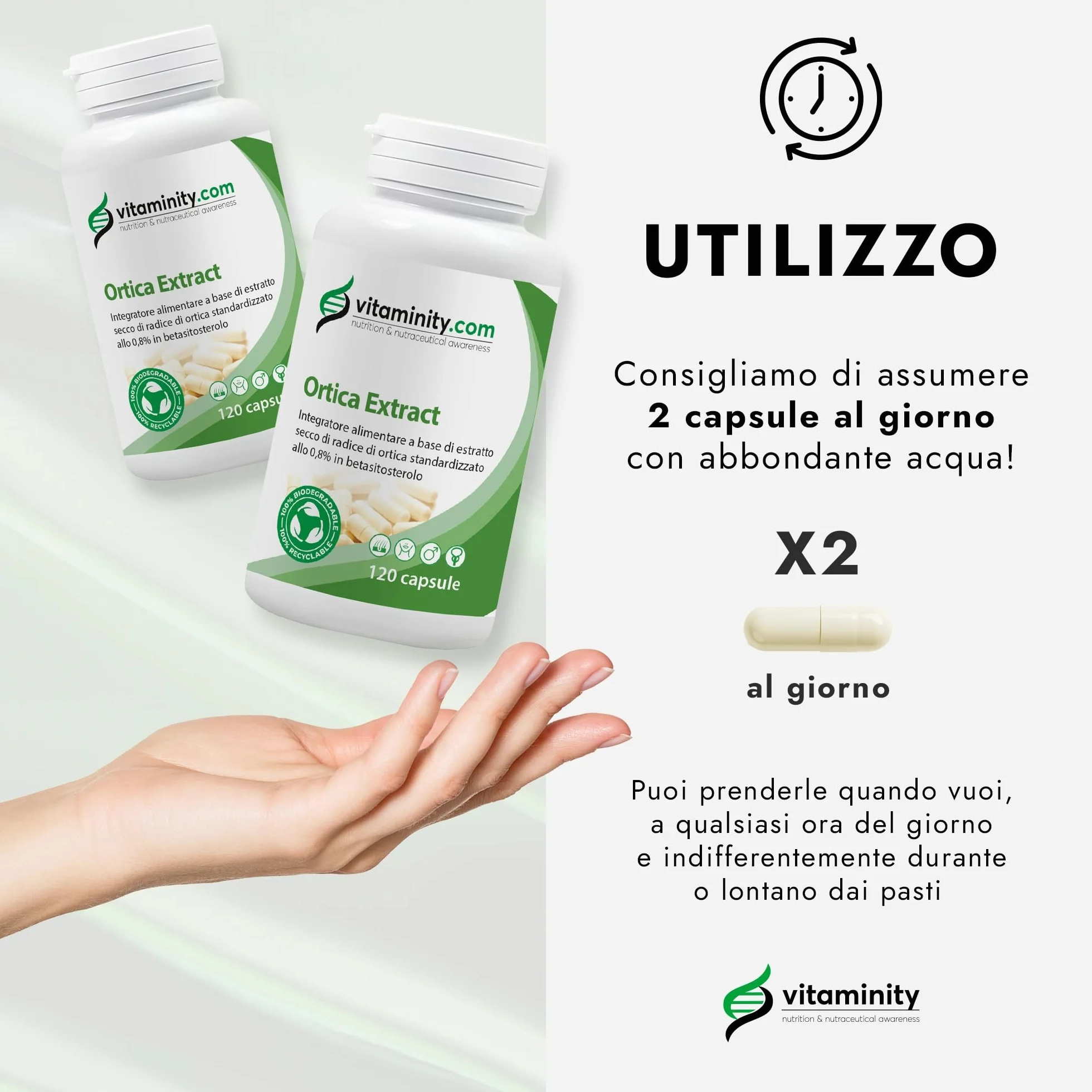 Vitaminity Ortica Integratore anti DHT alto dosaggio 750mg 120 cps Dht blocker capelli anticaduta Made in Italy