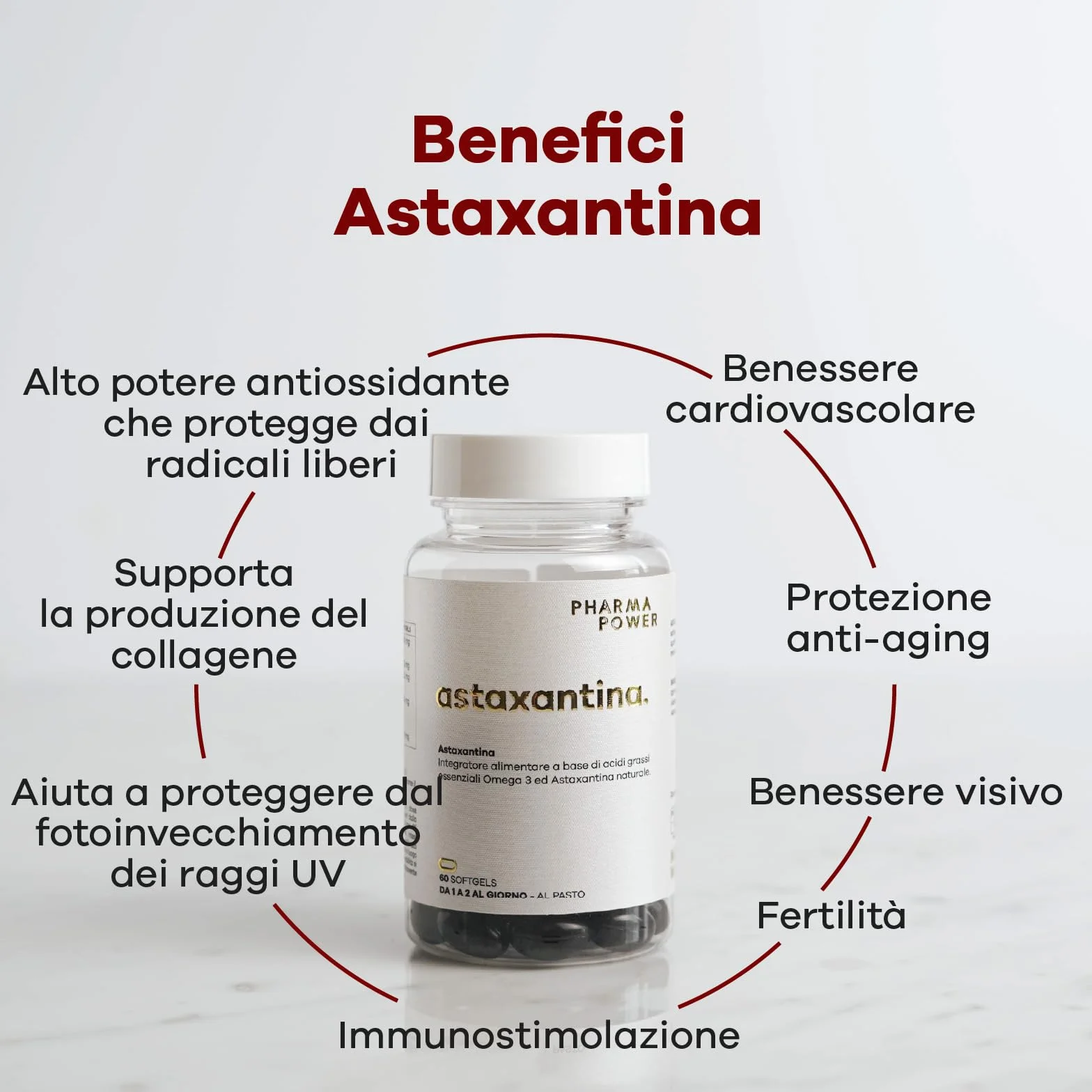 PharmaPower Astaxantina 8 mg Integratore Antiossidante Omega 3 60 Softgels