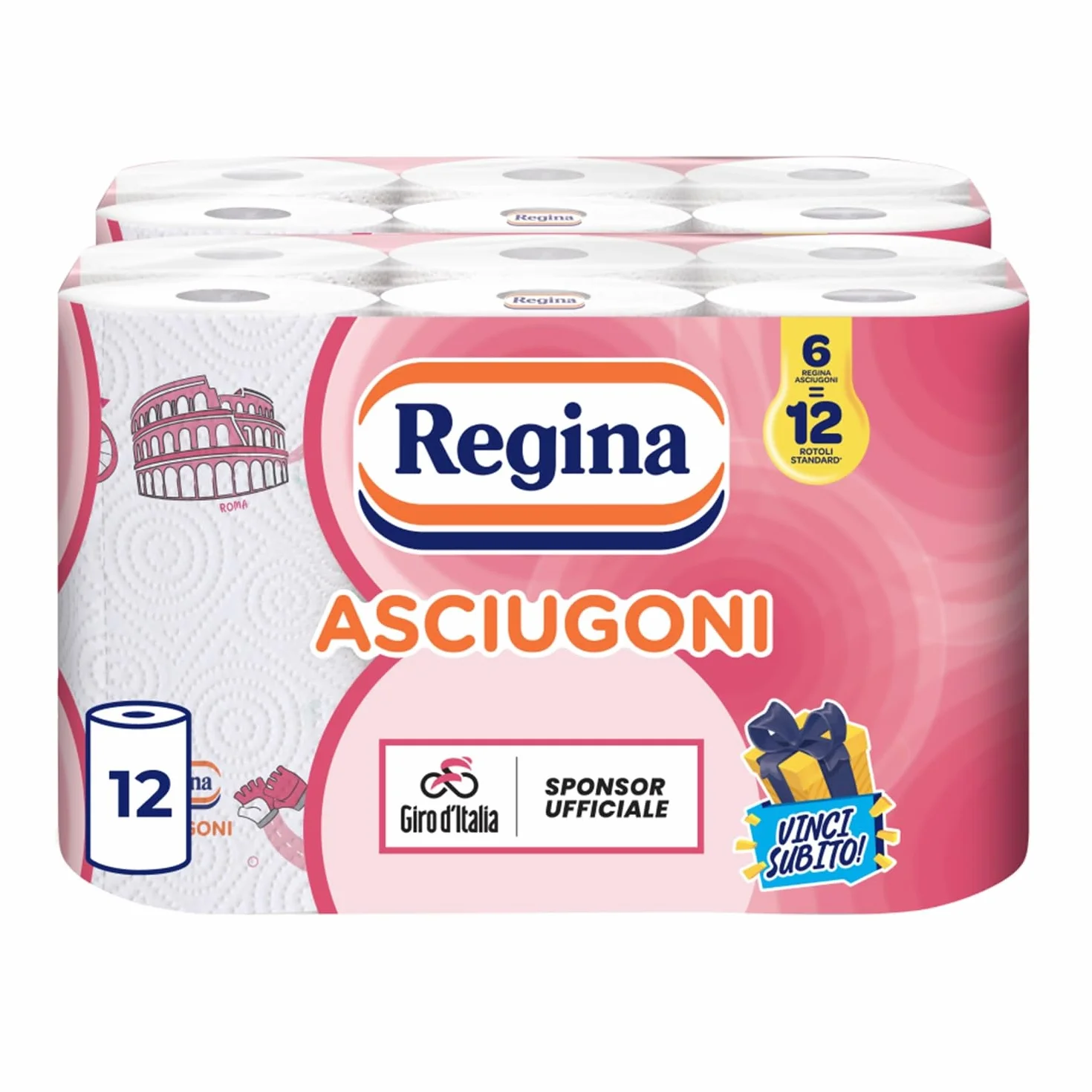 Regina Asciugoni Carta Cucina, 12 Rotoli 2 Veli, Maxi Fogli Assorbenti, FSC