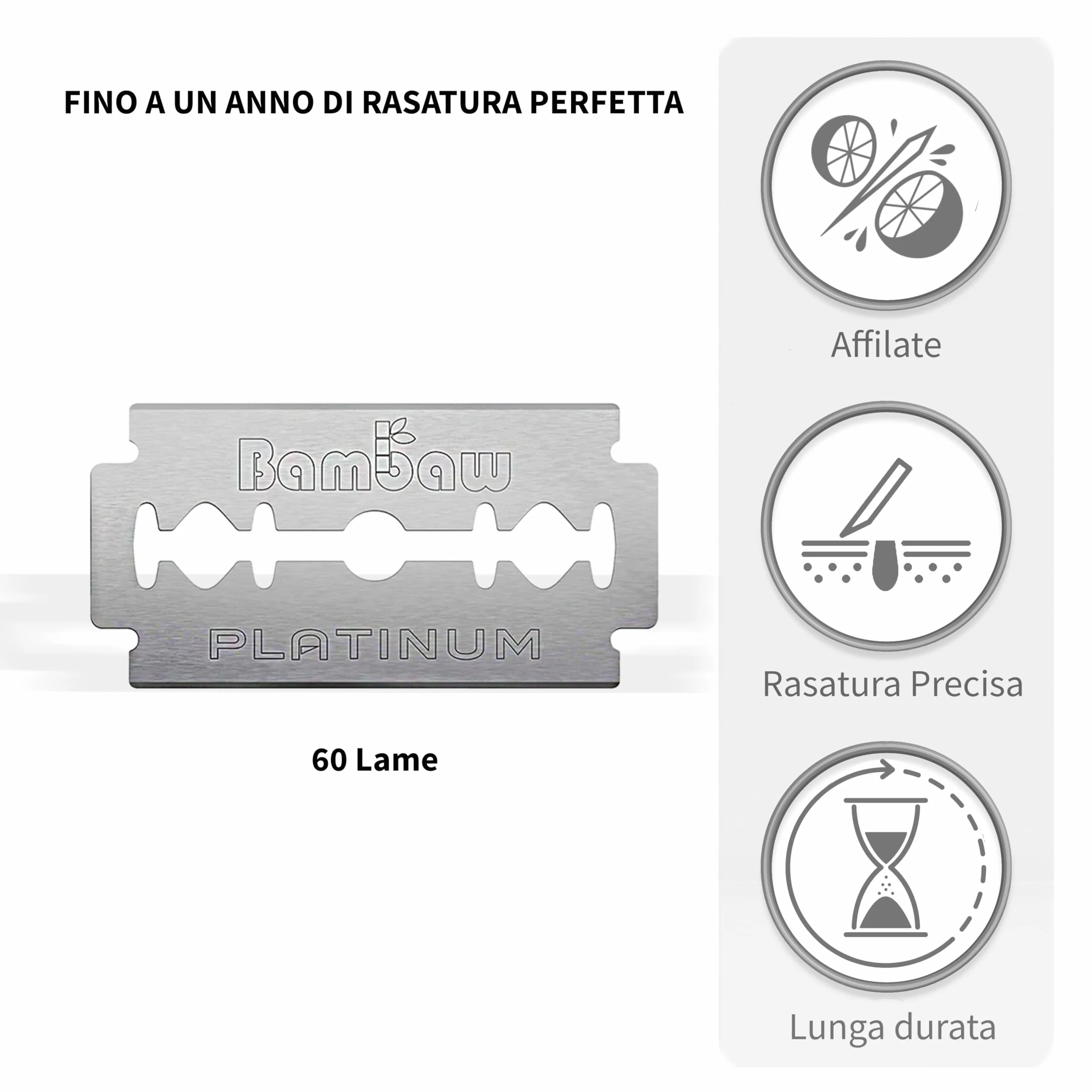 Bambaw - Lamette da Barba per Rasoio di Sicurezza, Lamette a Doppio Filo in Acciaio Inossidabile (60 Blades)