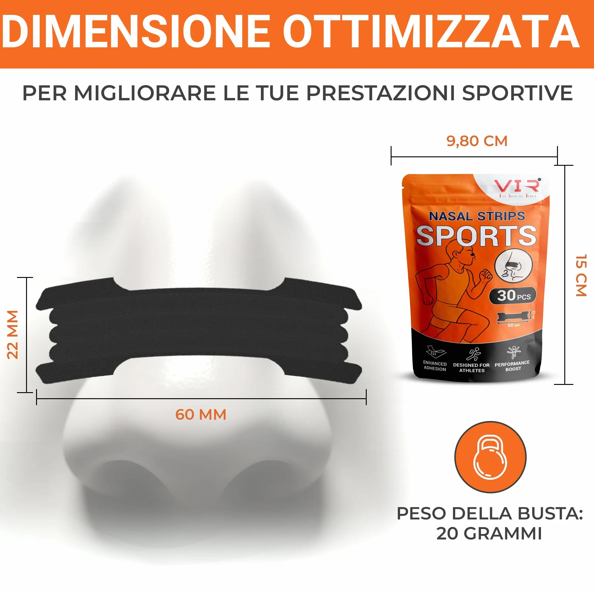 Cerotti Nasali per Sport Extra Forte 30 Pezzi - Nasal Strips per Corsa, Ciclismo, Fitness (60 x 22 mm)