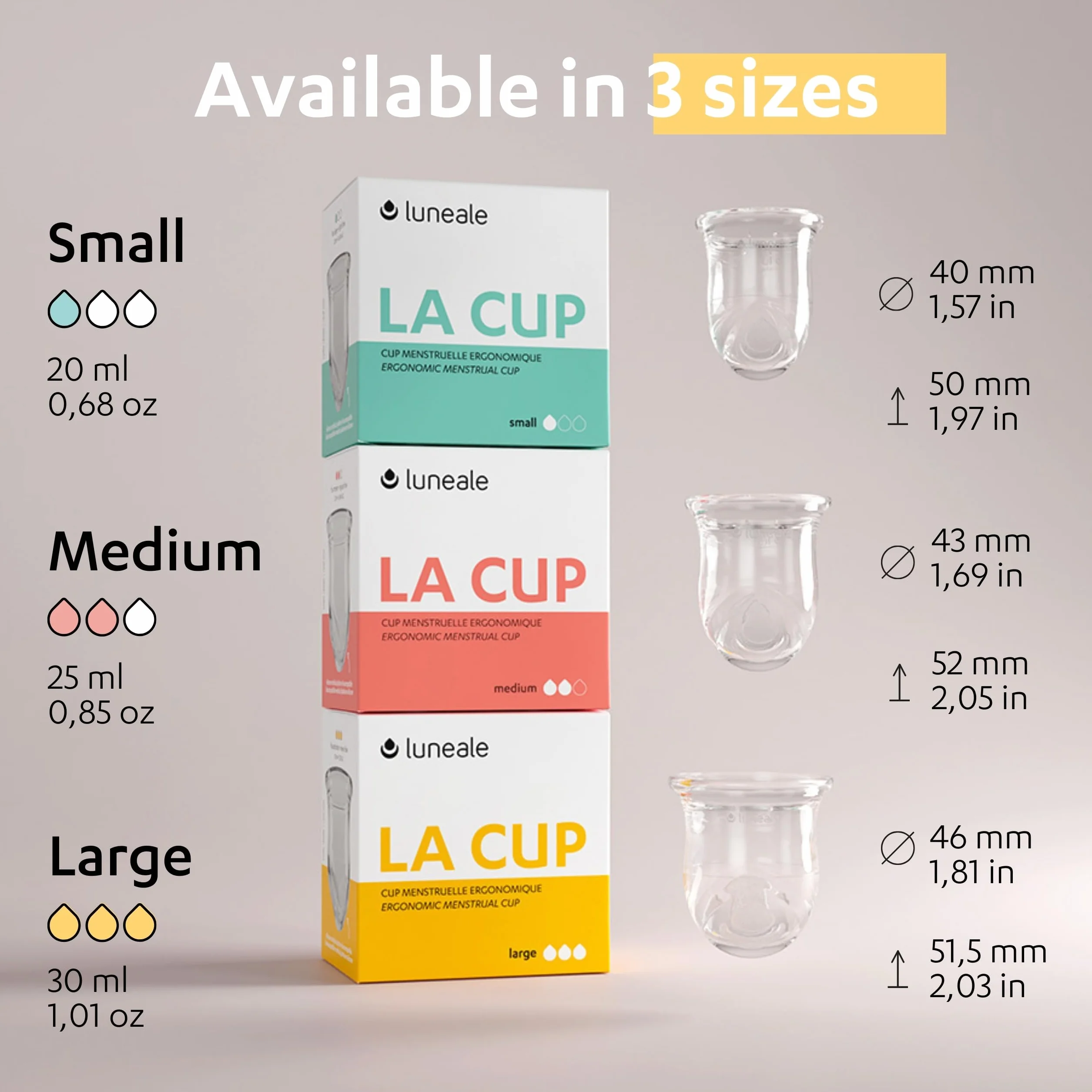 La Cup Luneale - coppetta mestruale - design ergonomico esclusivo creato con ostetriche - fabbricazione francese - 100% silicone medico al platino (L - Flusso abbondante/molto abondante)
