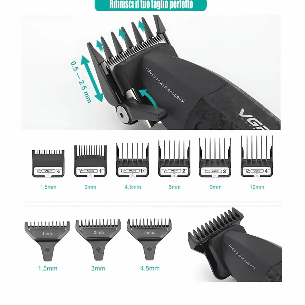 Vetrineinrete® Coppia di rasoi tagliacapelli VGR HAIR TRIMMERR E CLIPPER ricaricabili con display 9000rpm leva conica
