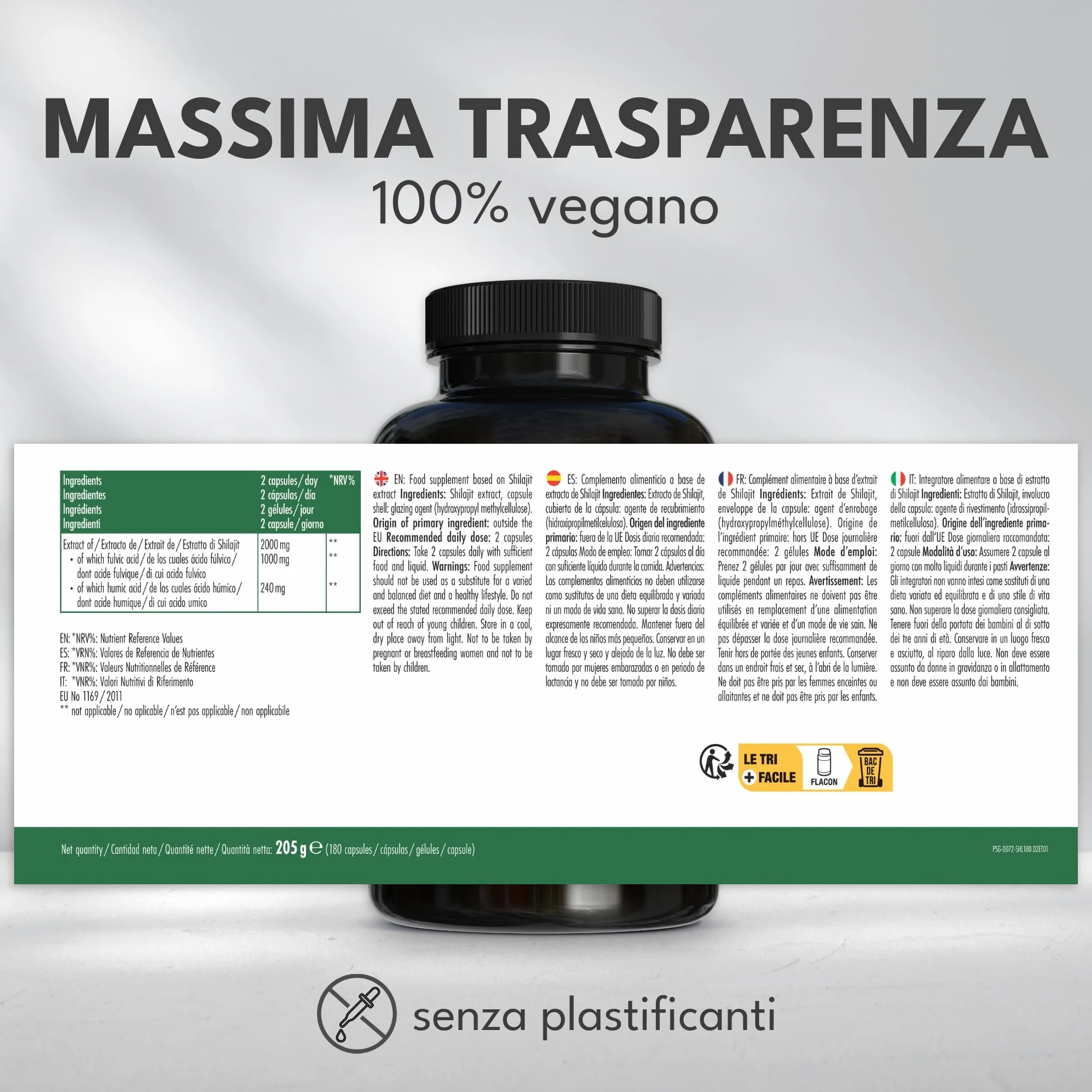 Green Naturals® Shilajit 40.000 mg per dose giornaliera (estratto 20:1) - Capsule originali dell'Himalaya con il 50% di acido fulvico e il 12% di acido umico – 180 capsule (3 mesi)