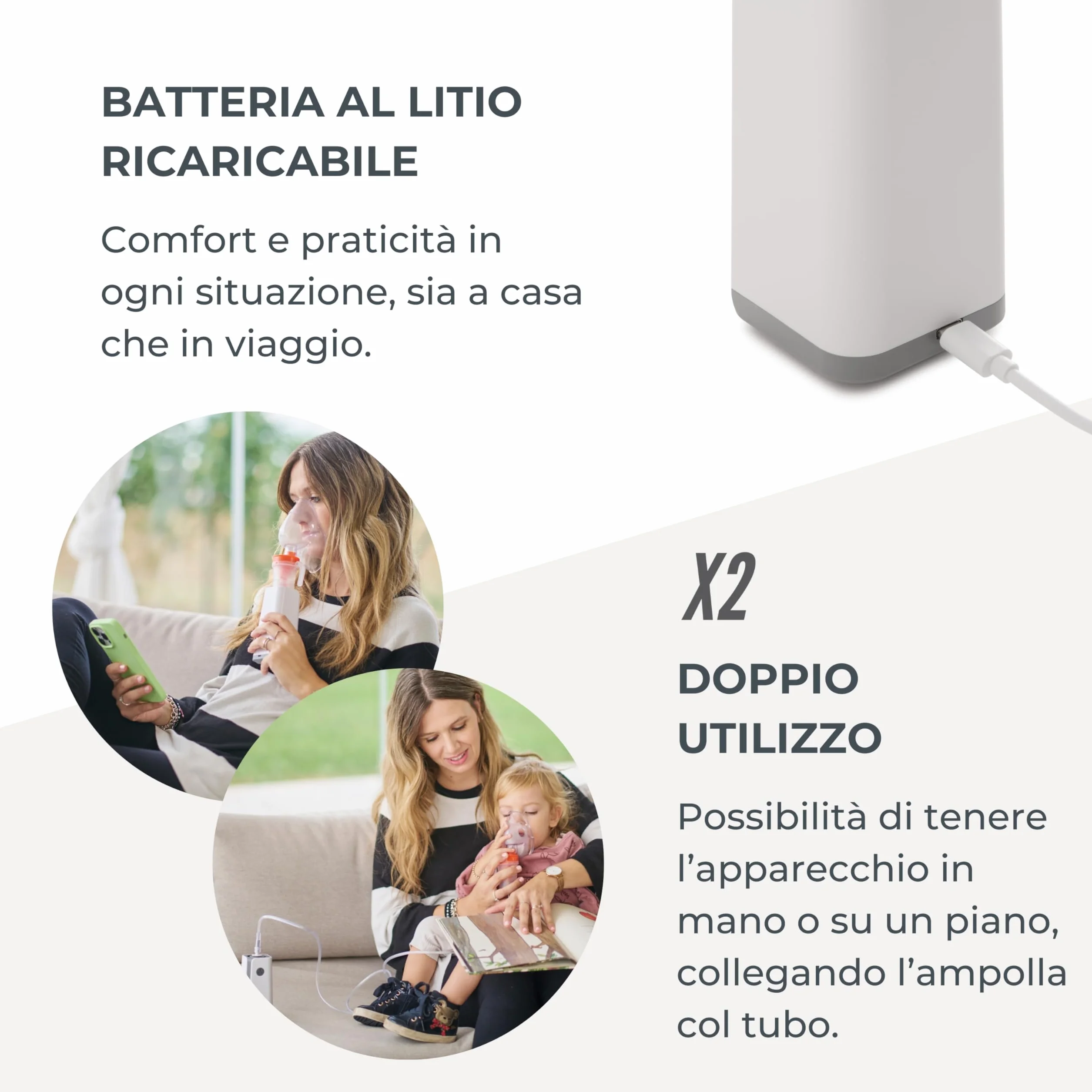 Nuvita 5030 Aerosol a Pistone Portatile con Batteria Ricaricabile