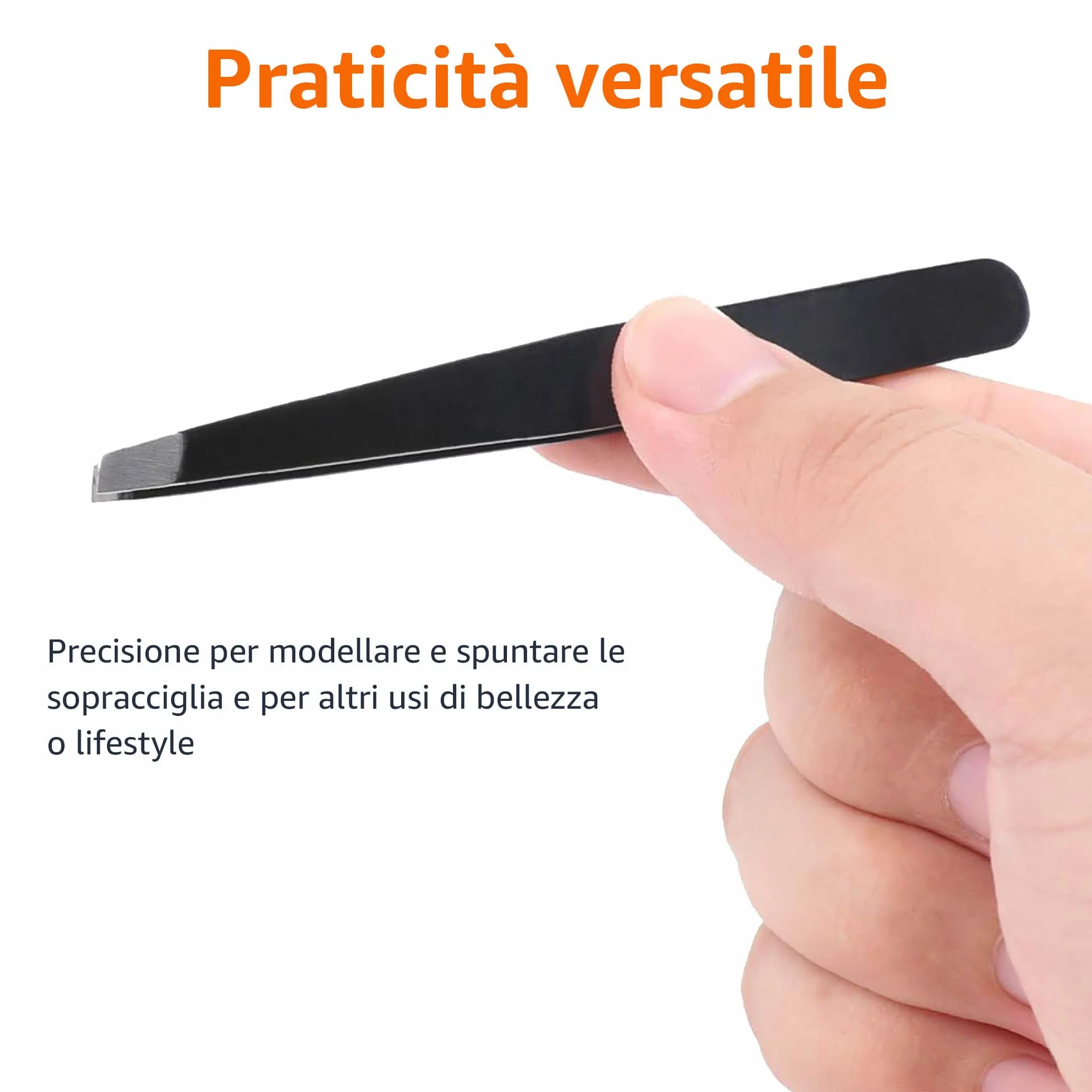 Amazon Basics Pinzette a punta obliqua,professionali,in acciaio inox,per efficace rimozione di peli,ideali per routine di bellezza quotidiana,con custodia da viaggio, colore: nero, Confezione da 1