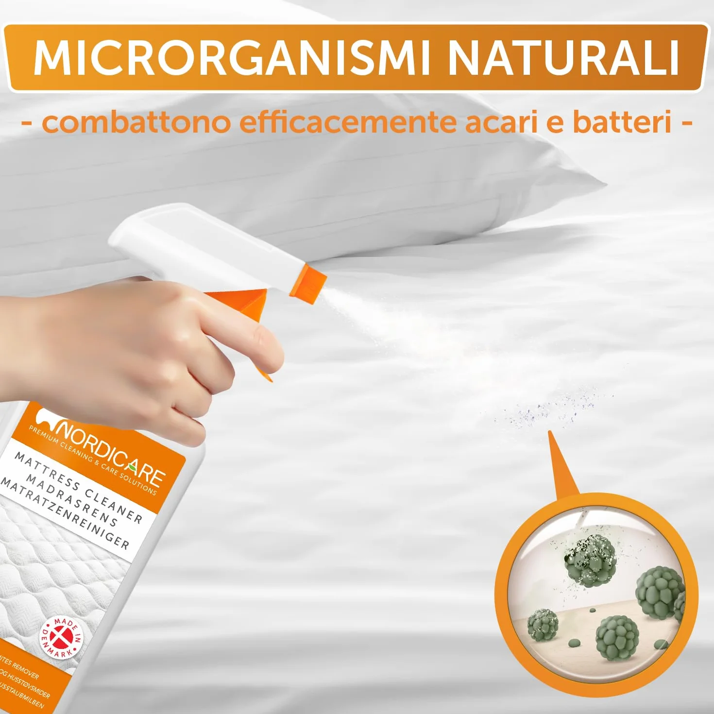 Nordicare Detergente Spray 500ml per Materassi e Biancheria da Letto Elimina Odori