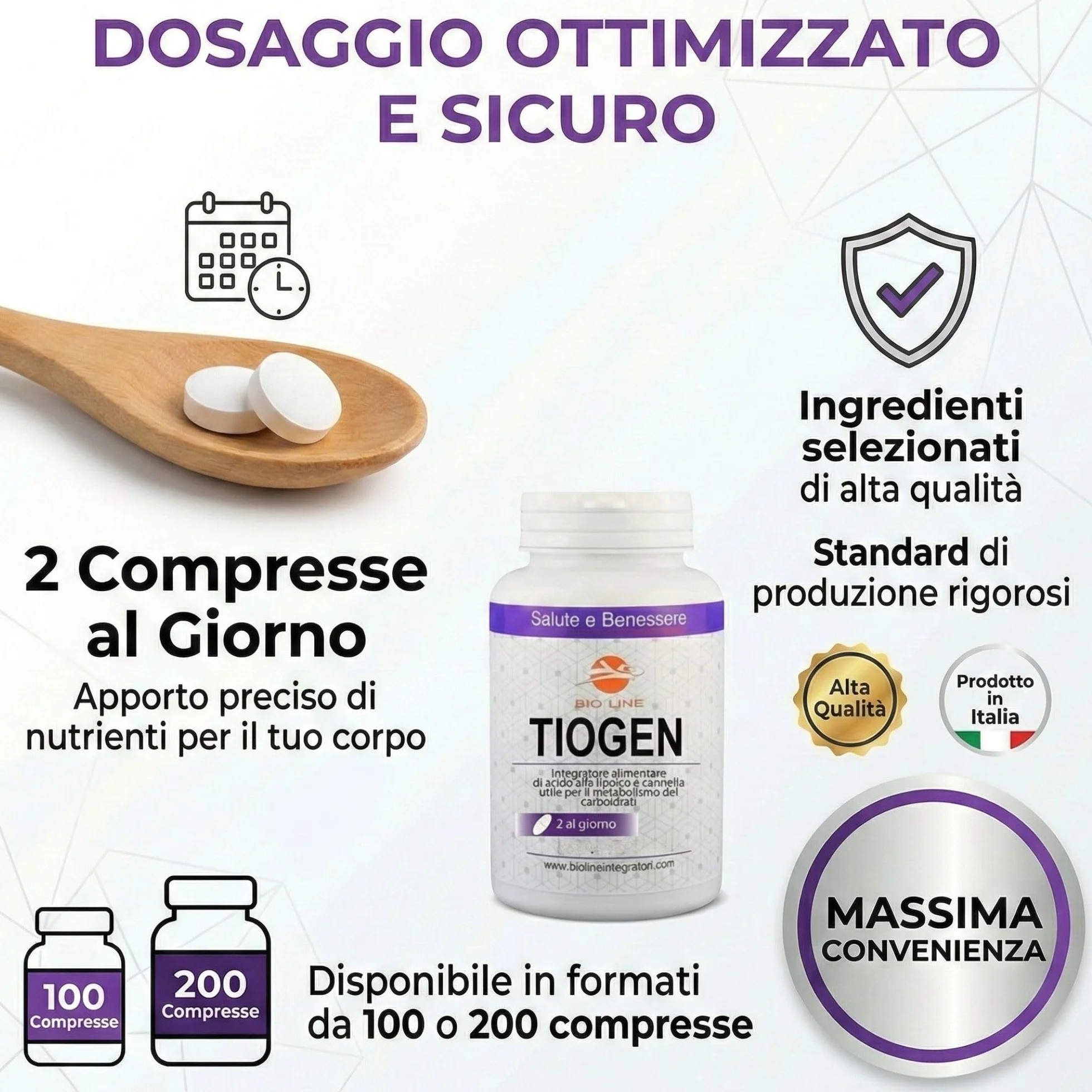 TIOGEN Integratore Alimentare Acido Alfa Lipoico 600 mg Cromo Picolinato Cannella 200 Compresse