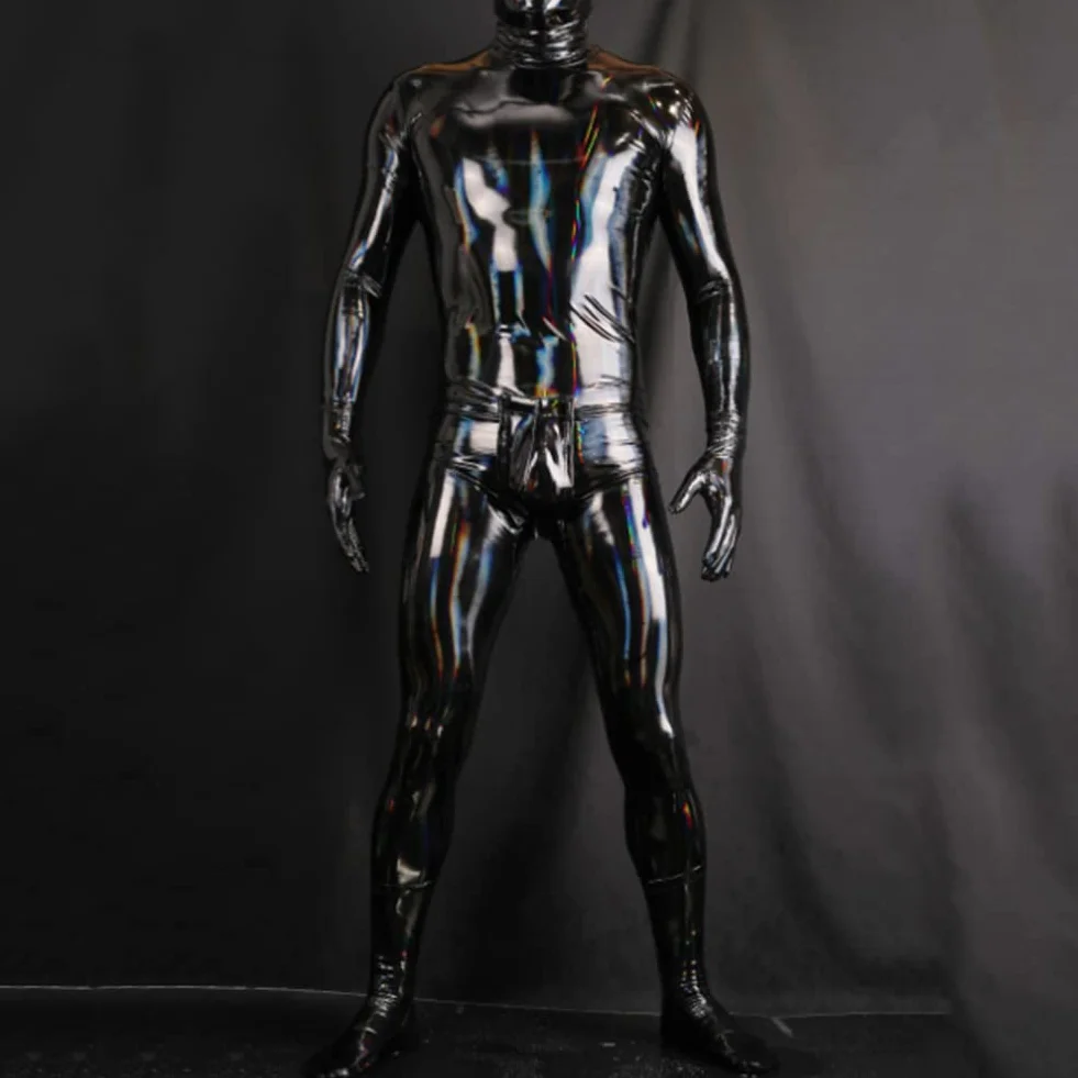 Sexy Uomo Latex Wet Look Catsuit Pelle Verniciata Bundle