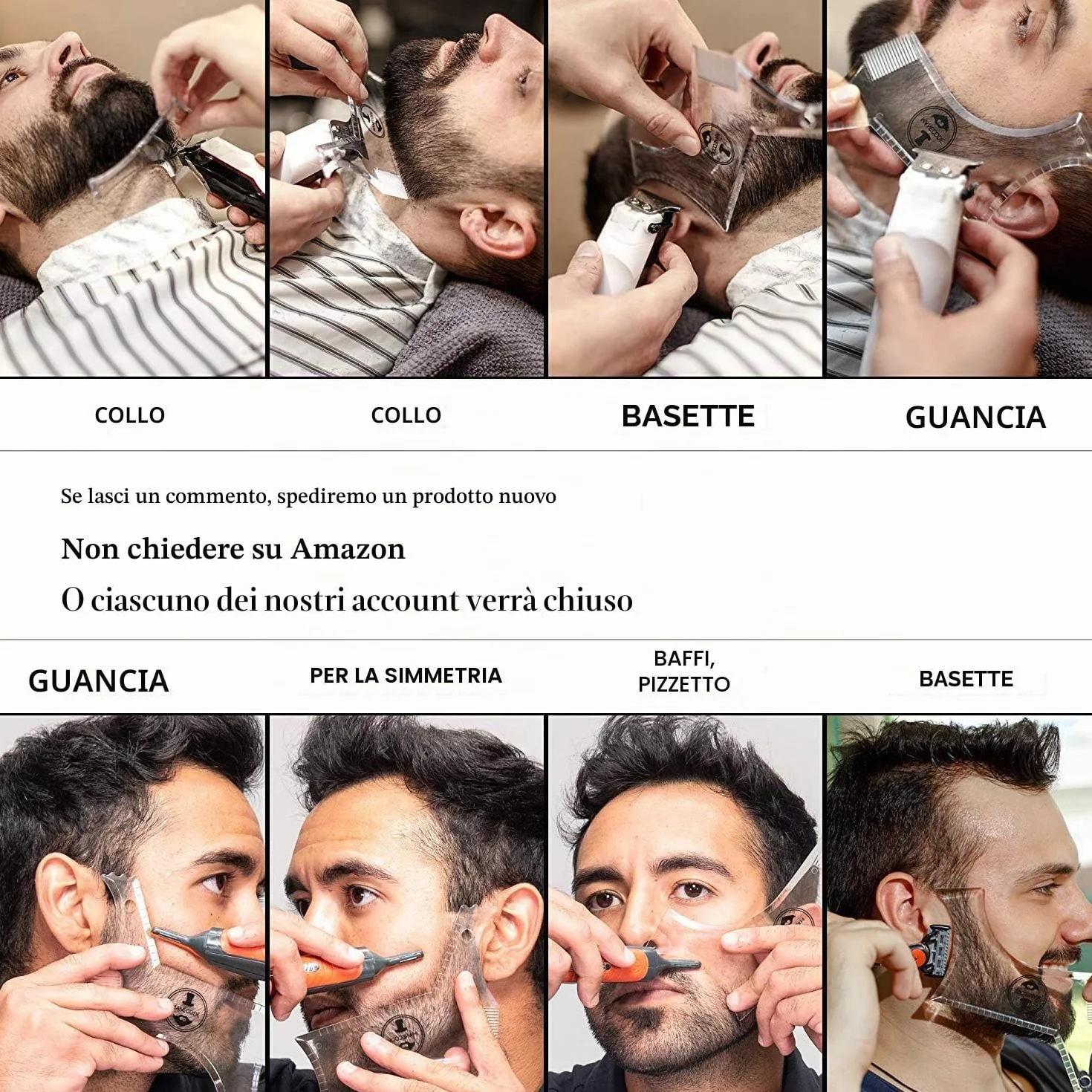 Strumento per modellare la barba da uomo con pettine integrato trasparente