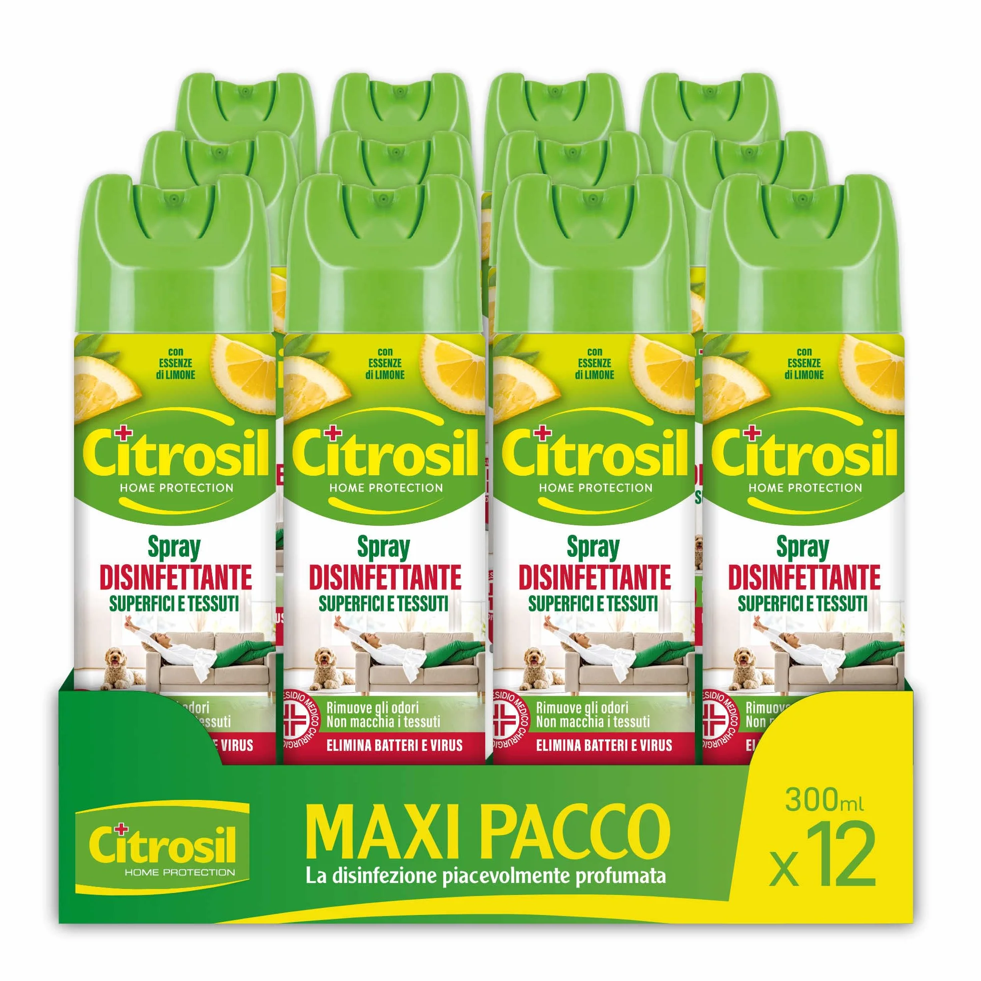 Citrosil Disinfettante Spray 300 ml, Superfici e Tessuti, Elimina 99,9% Virus e Batteri