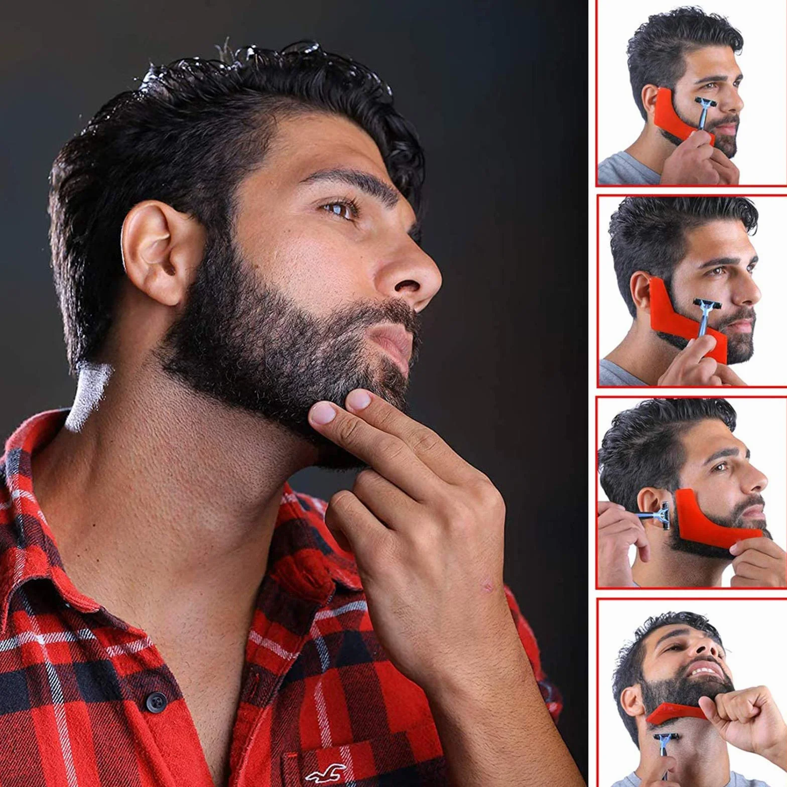 Strumento per modellare Forma Della Barba 4 Pezzi, Sagoma Pizzetto Uomo Pettine Portatile