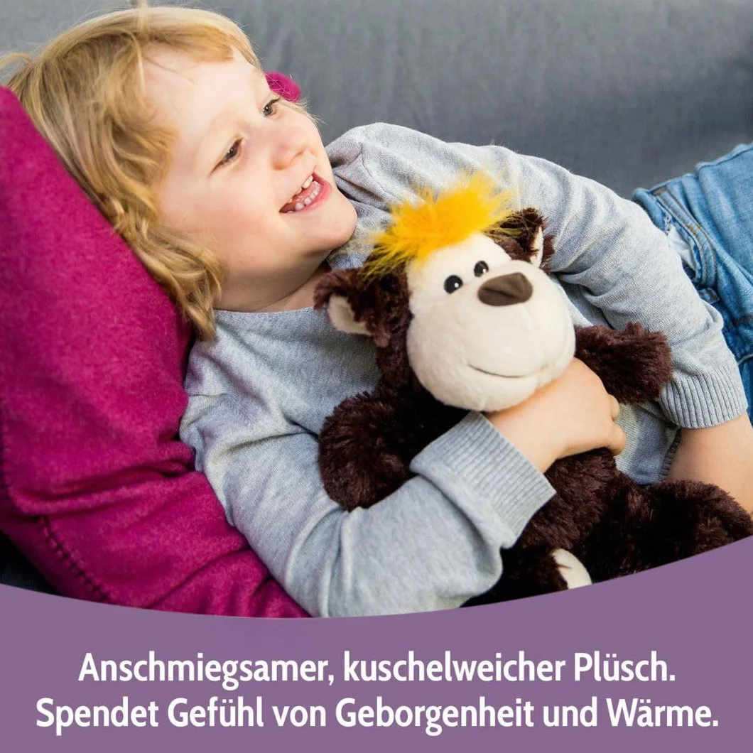 Habibi Plush Cuscino termico per bambini e adulti – 1835 scimpanzé e scimmia con riempimento di miglio, peluche termico per riscaldare nel forno a microonde e forno, ideale anche per bambini