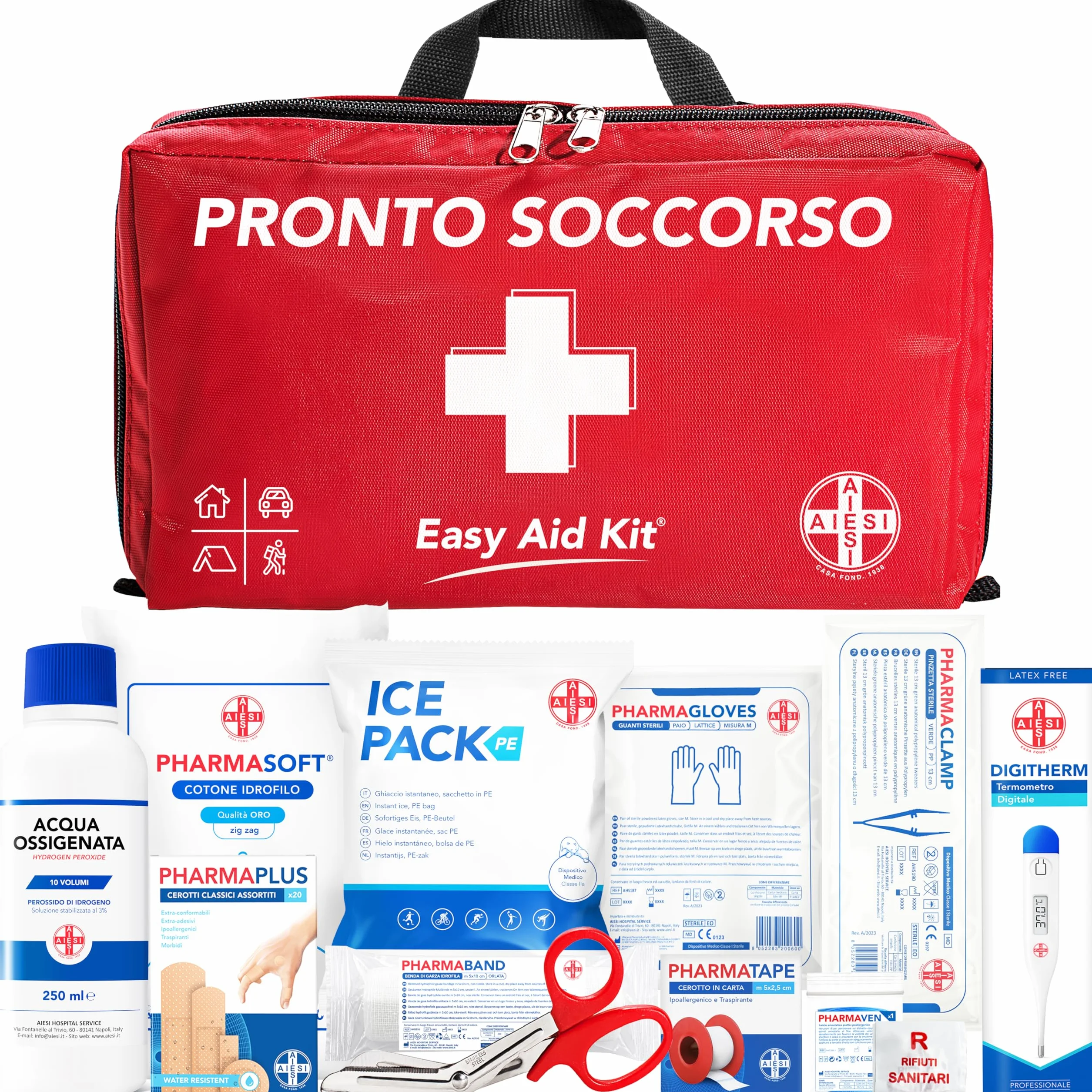 Kit di Pronto Soccorso professionale con Termometro e Disinfettante per Auto Casa Viaggio