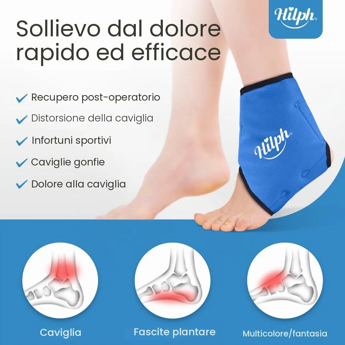 Hilph Sacco di Ghiaccio per Caviglia Riutilizzabile, Borsa Terapia Freddo e Caldo per Caviglia con Fascia Regolabile - Riduce Dolore, Gonfiore da Distorsioni, Stiramenti e Infiammazioni