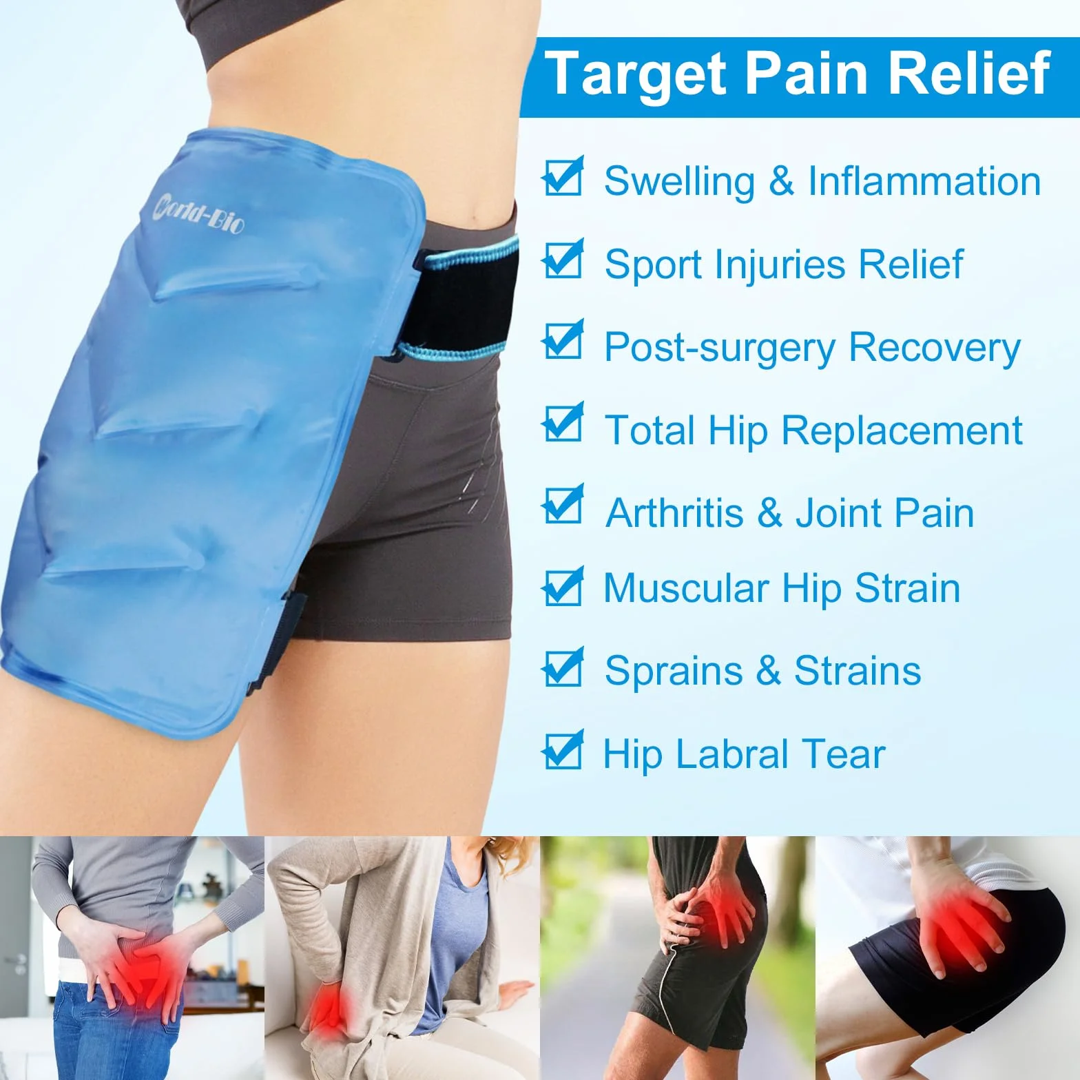 Fascia Ghiaccio Gel per Anca Riutilizzabile, Impacco Freddo Caldo per Protesi Anca Post Chirurgia, Borsa Ghiaccio per Borsite Dolore Nervo Sciatico, Compressa Crioterapia per Infiammazione Gonfiore