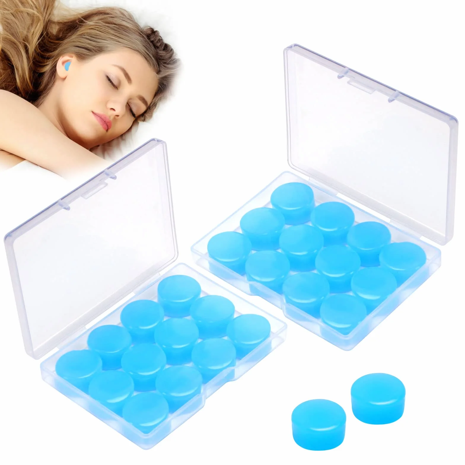 12 Paia Tappi Orecchio Silicone Riutilizzabili tappo per Dormire e Nuoto orecchia Antirumore Morbida Modellabili per Bambini e Adulti (Blu)