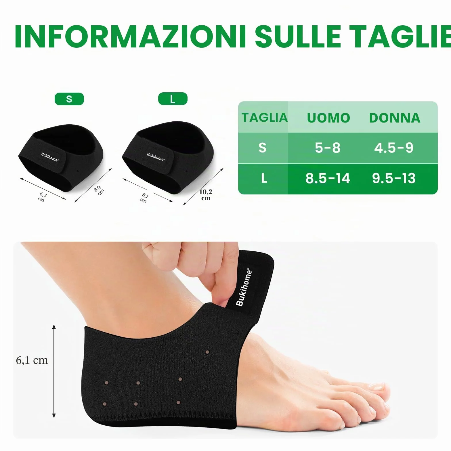 Protezioni per talloni fasciite plantare - Bukihome Tacco Coppe per Donne Uomini Tacchi Spur Dolore Relief - Inserti Tacco Pads per Achille Tendinite Tacco Secco Cracked, Nero, 42-47