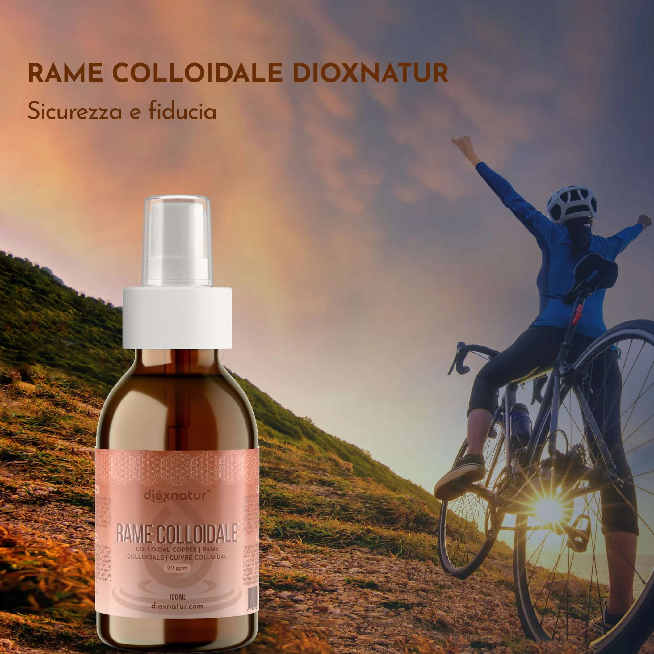 Rame Colloidale 100 ml - 20 ppm - 99,99% Purezza - Soluzione Liquida con Acqua Bidistillata - Flacone Vetro Ambra con Spray