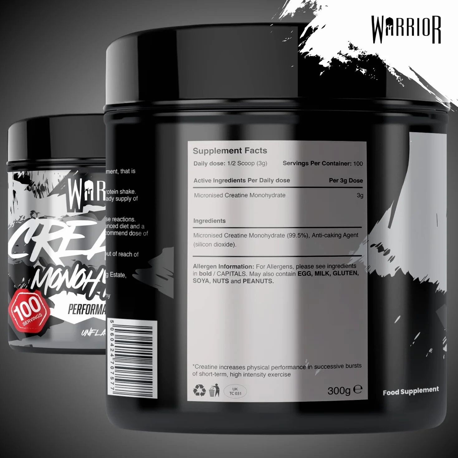 Warrior Creatina Monoidrata in Polvere 300 g Creapure Micronizzata per Massa Muscolare e Forza