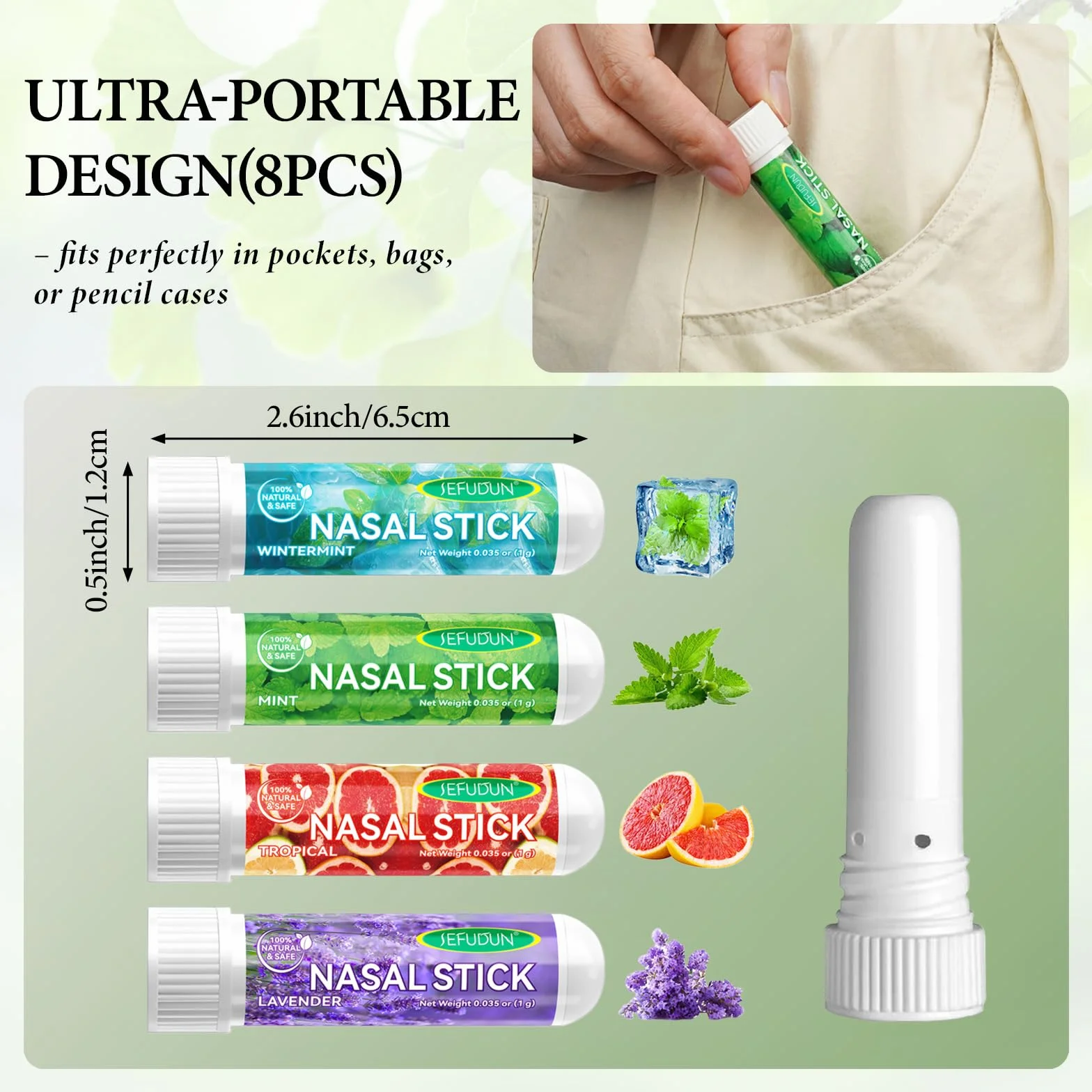 Nasal Stick 8 Pack, Inalatore Nasale, Rapido Sollievo dal Naso Chiuso, Bastoncini Profumati agli oli Essenziali, Migliora la Respirazione e la Concentrazione