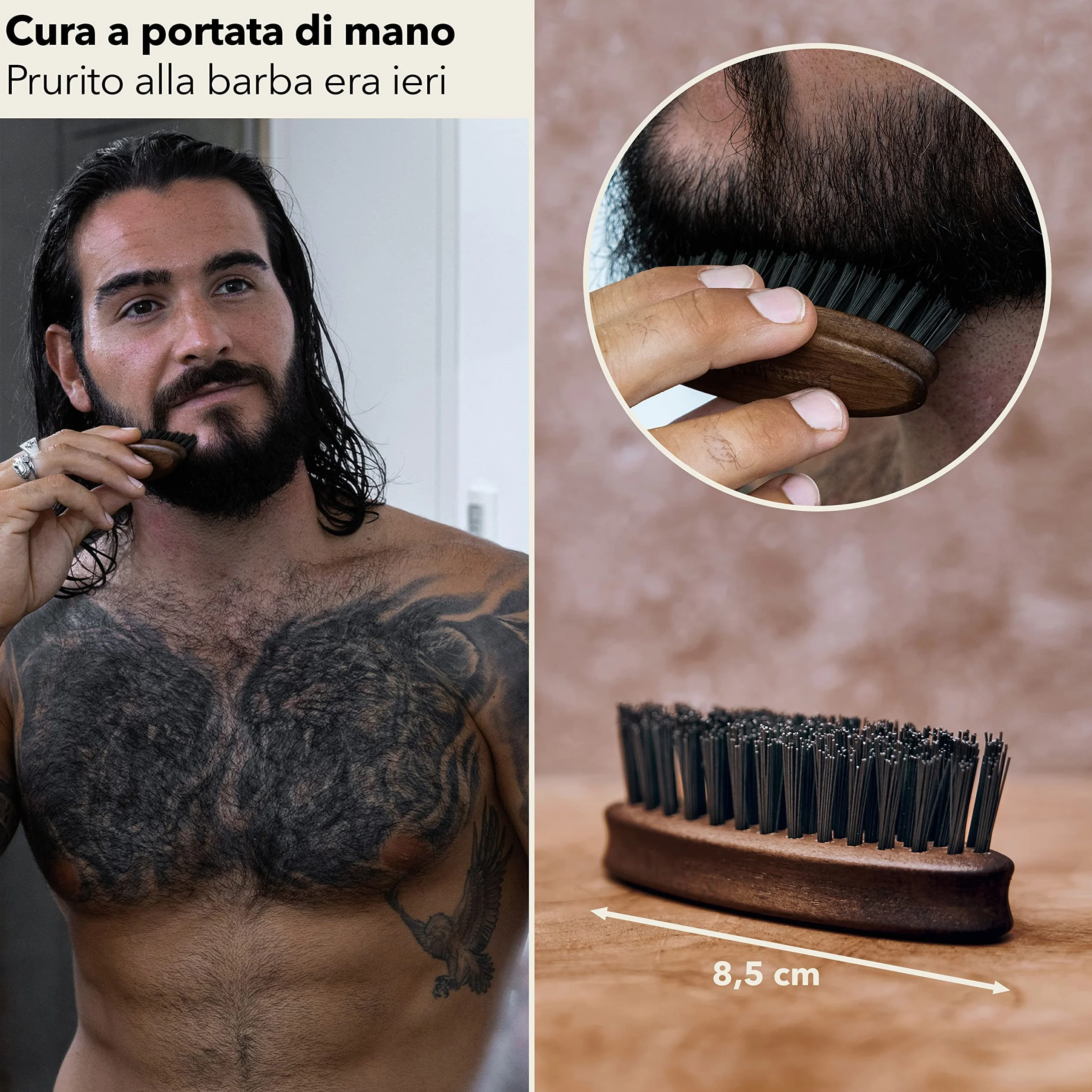 Störtebekker® Spazzola per la barba Premium - Made in Germany - Districa la Barba e Previene il Prurito - Setole BioniFil Sostenibili - Legno di Noce - Spazzola per Barba (Normale)