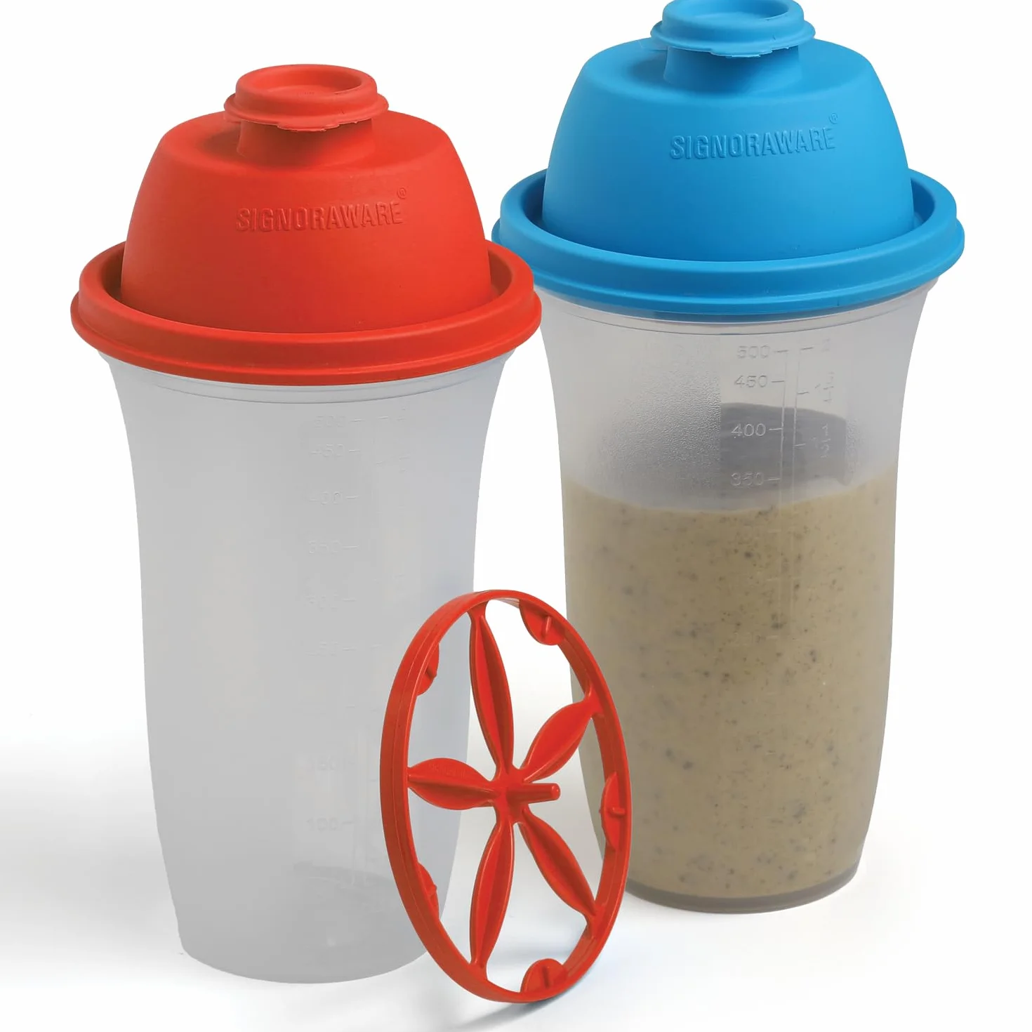 Shaker Proteine Signoraware | Borraccia Palestra per Frullati di Proteine | Shaker per Proteine Portatile da 17 once / 500 ml | Borraccia Sport per Sostituto del Pasto | Miscelatore Condimenti | 2 Pz