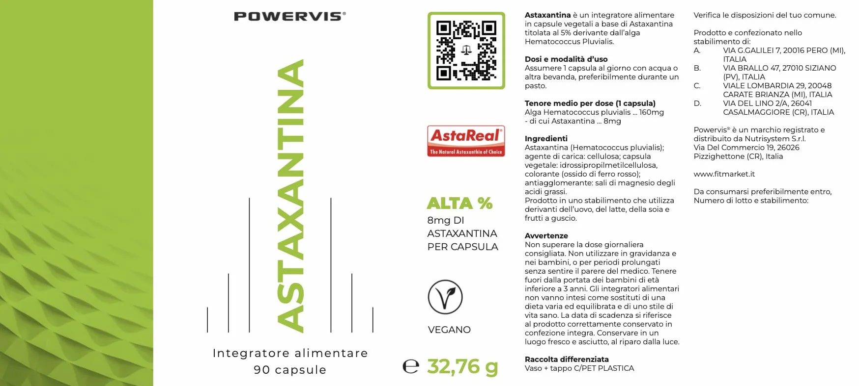 Astaxantina pura Certificata AstaReal® 8mg 90 capsule - Naturale Vegan OGM free