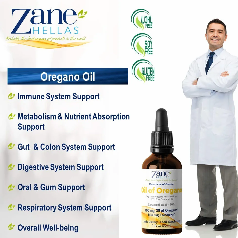 Olio di Origano Zane 190 mg 164 mg Carvacrolo 86-90% 4 Gocce Greco Non Diluito