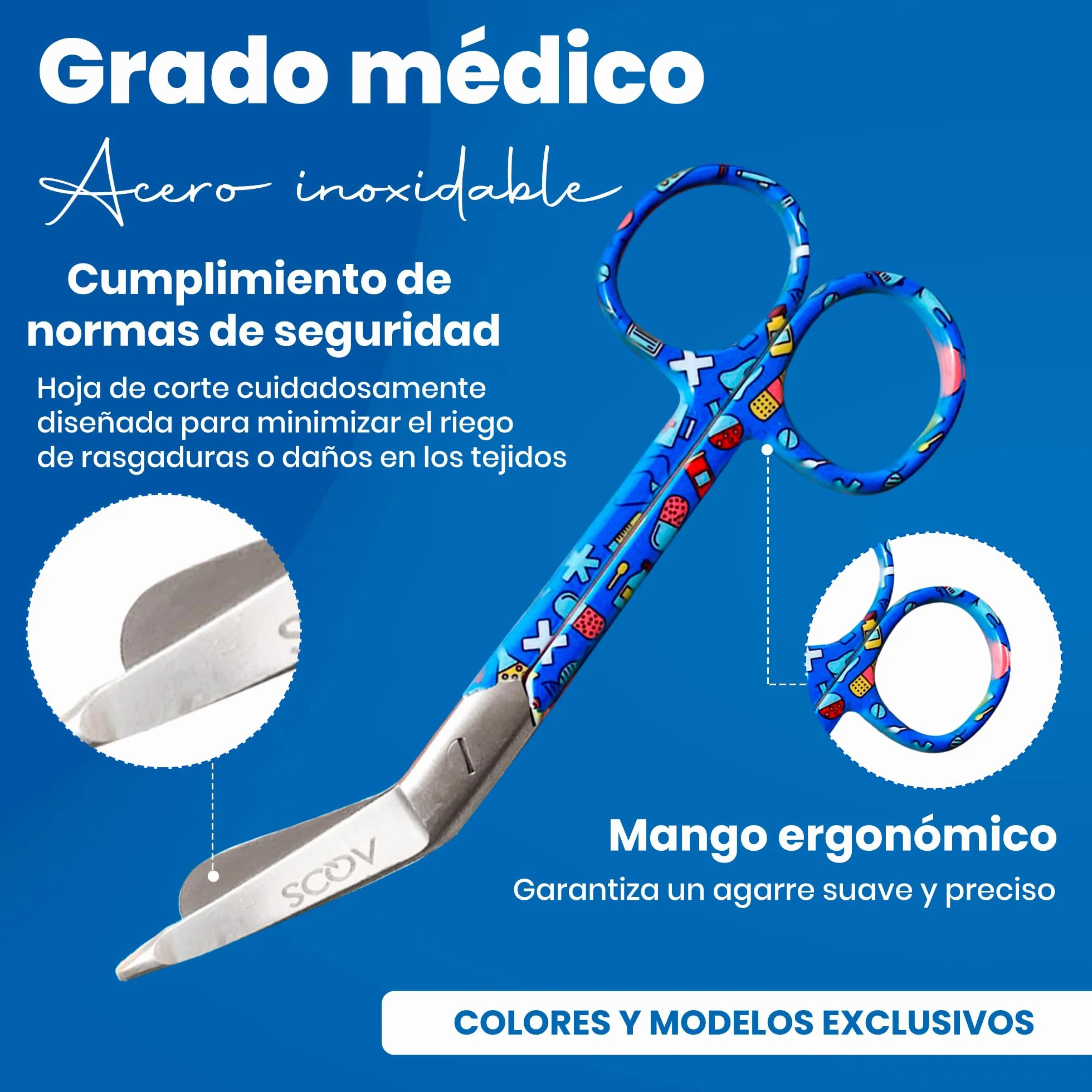 Nurse By Aqos - Accessori per infermiera - Nurse Accessories - Infermiera - Forbici da infermiera - Nurse Gadgets - Forbici Infermiera (Fiore Blue)