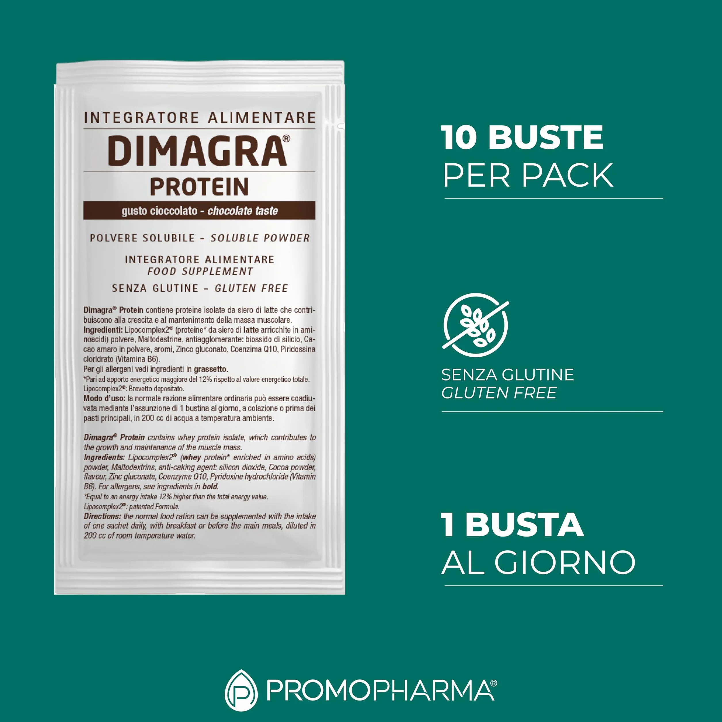 Dimagra Protein - Integratore Proteico per Dieta Chetogenica - Proteine in Polvere - Gusto Cioccolato - 10 buste da 22 g