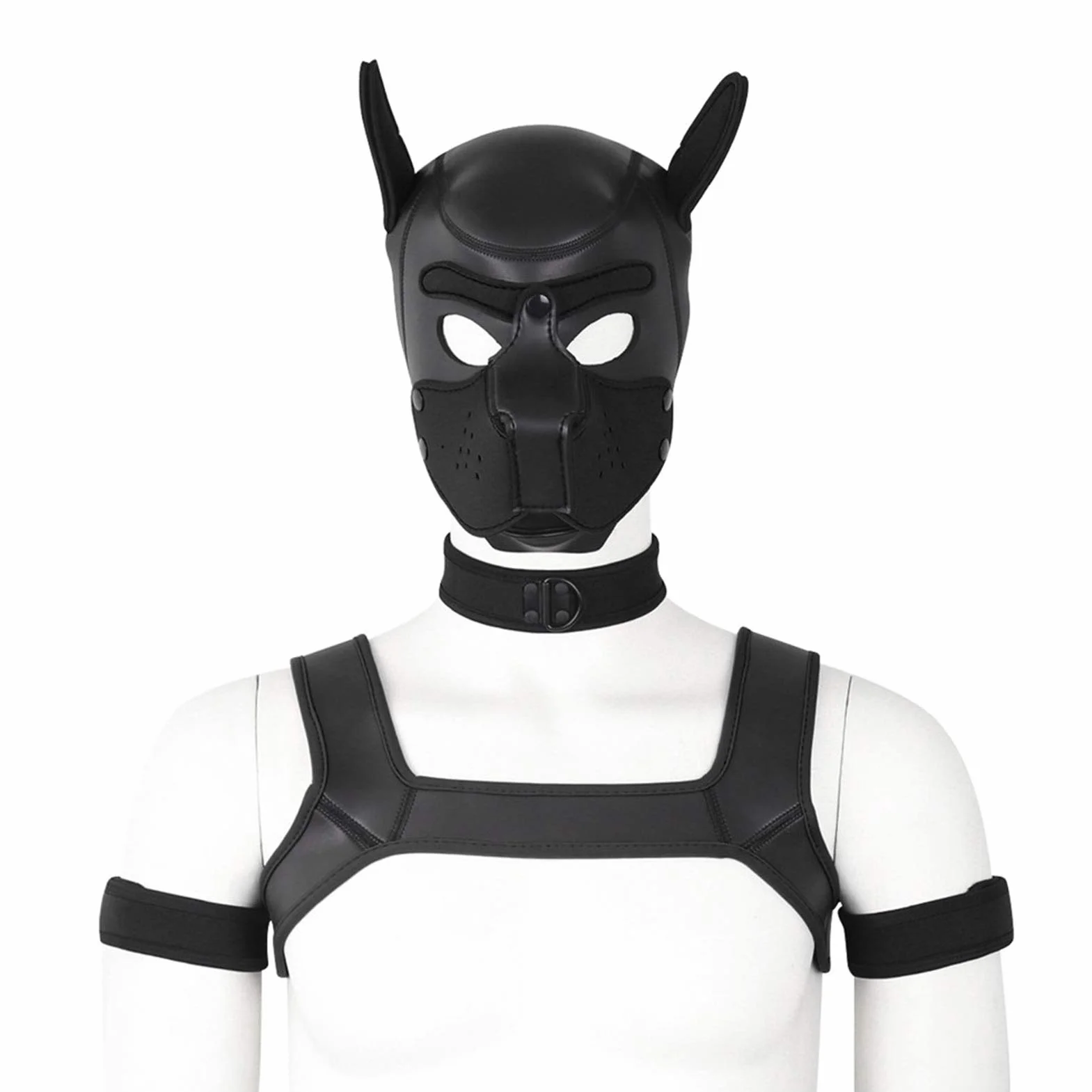 Maschera per cani in lattice morbido con orecchie per cosplay party nero X-Large