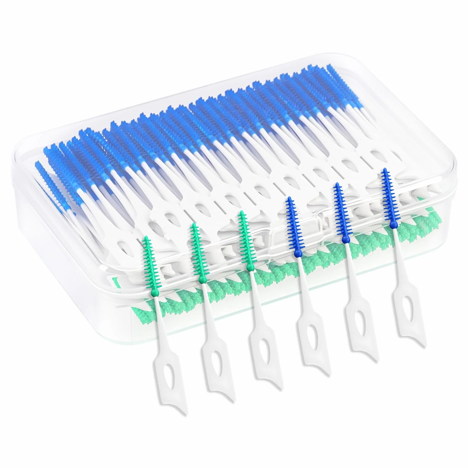 Scovolini dentali in morbido silicone con custodia, per apparecchi ortodontici (blu, verde)