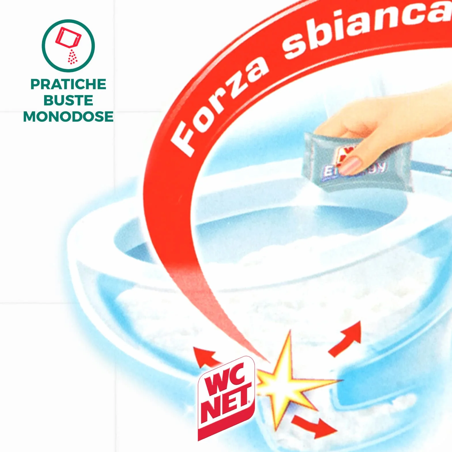 Wc Net - Energy con Candeggina, Detergente Igienizzante in Polvere per WC, Schiuma Autopulente con Azione Sbiancante, 4 Buste x 3 Confezioni