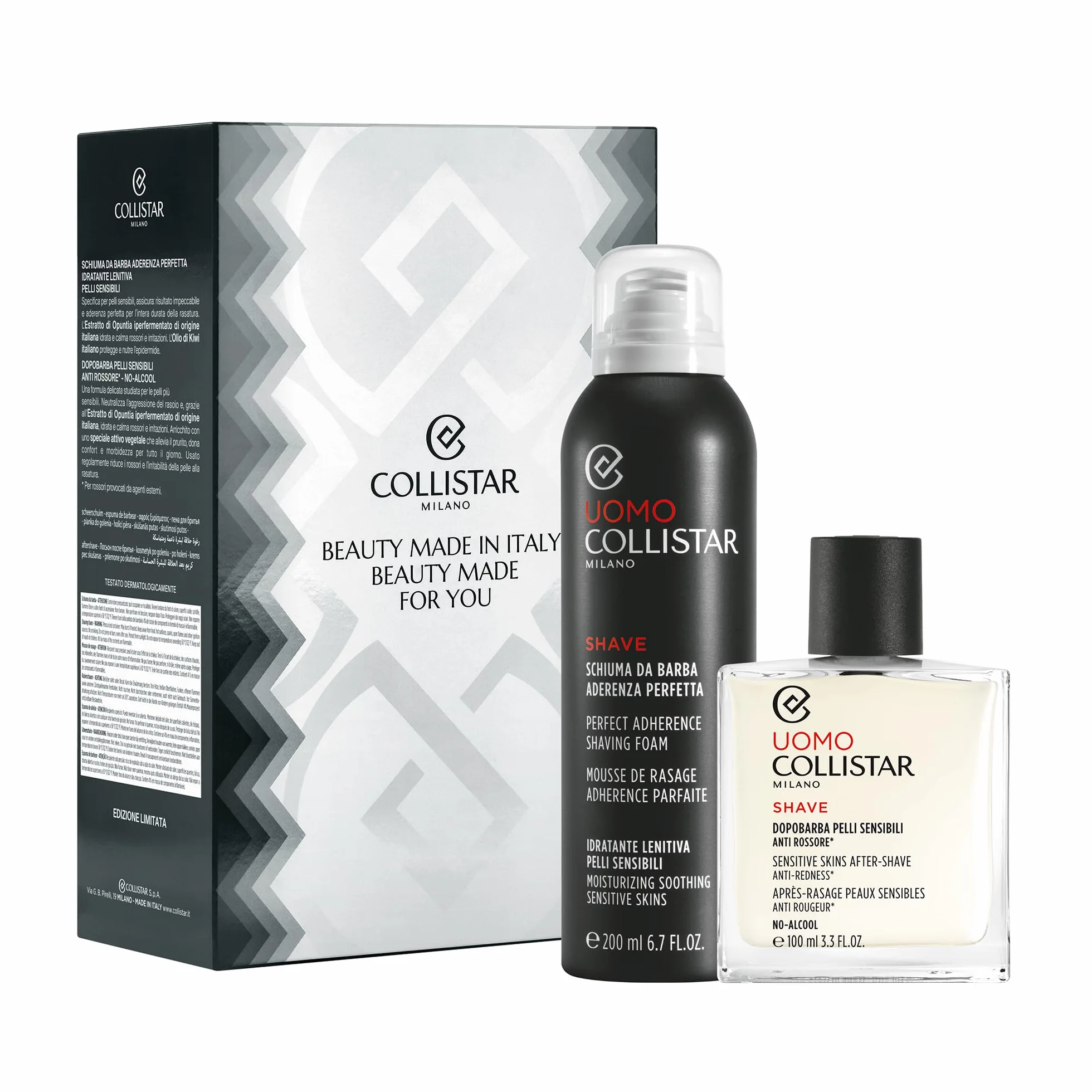 Collistar Cofanetto Regalo Uomo Schiuma da Barba Aderenza Perfetta 200 ml + Dopobarba Pelli Sensibili 100 ml – Anti Rossore, No Alcol, Rasatura Delicata