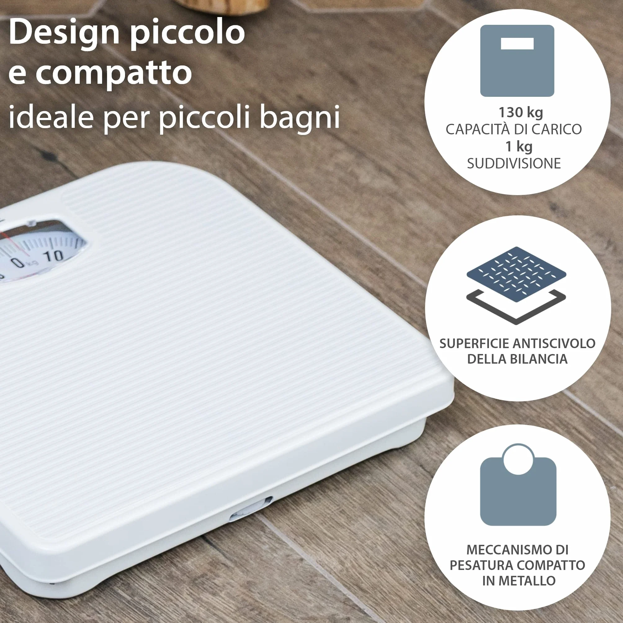 ADE Bilancia Pesapersone Meccanica Nina, Bilancia Pesapersone Analogica in Plastica Abs di Alta Qualità, Meccanismo in Metallo Solido, Scala di Facile Lettura, Bianca