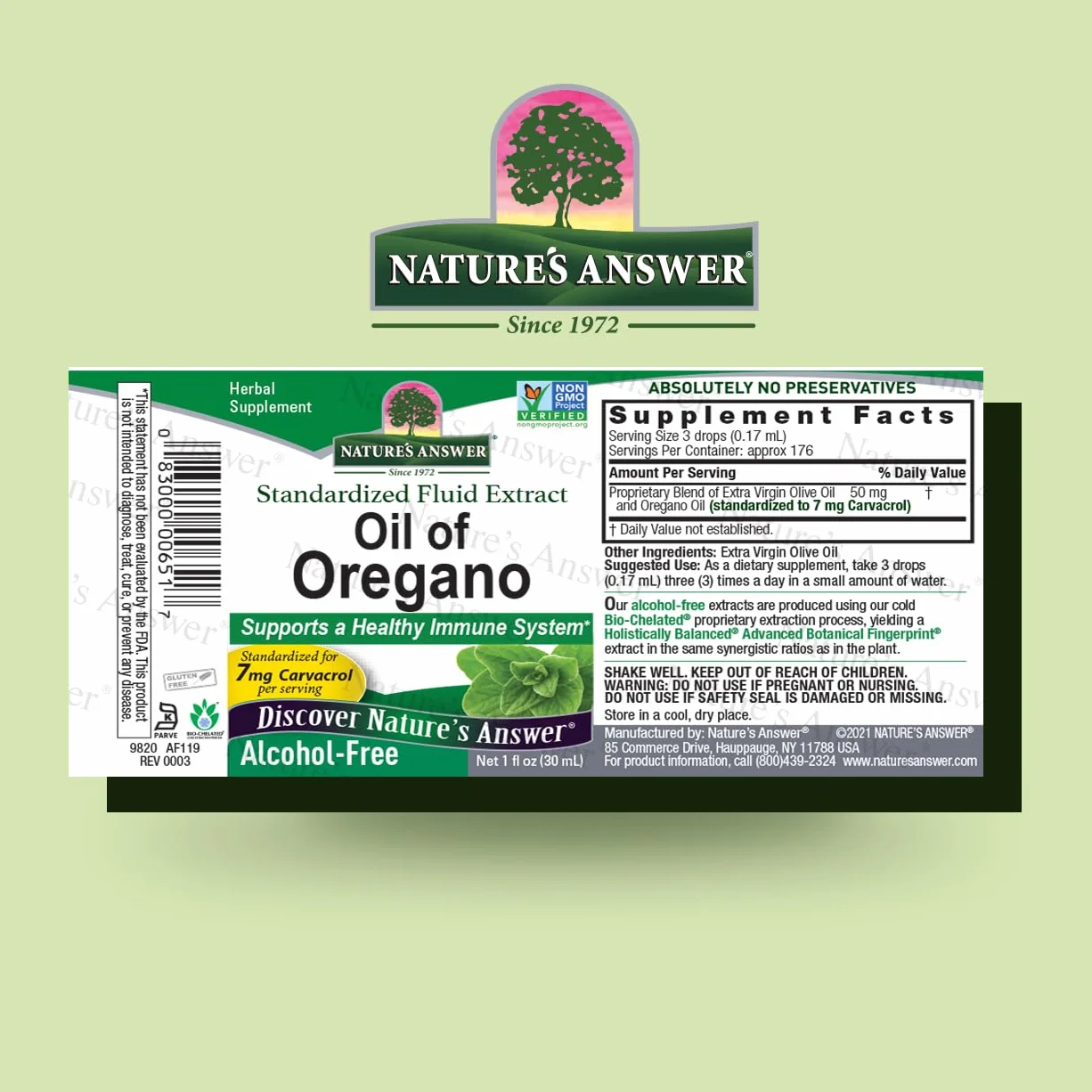 Oil of Oregano, Alcohol-Free (30 ml) - Nature's Answer