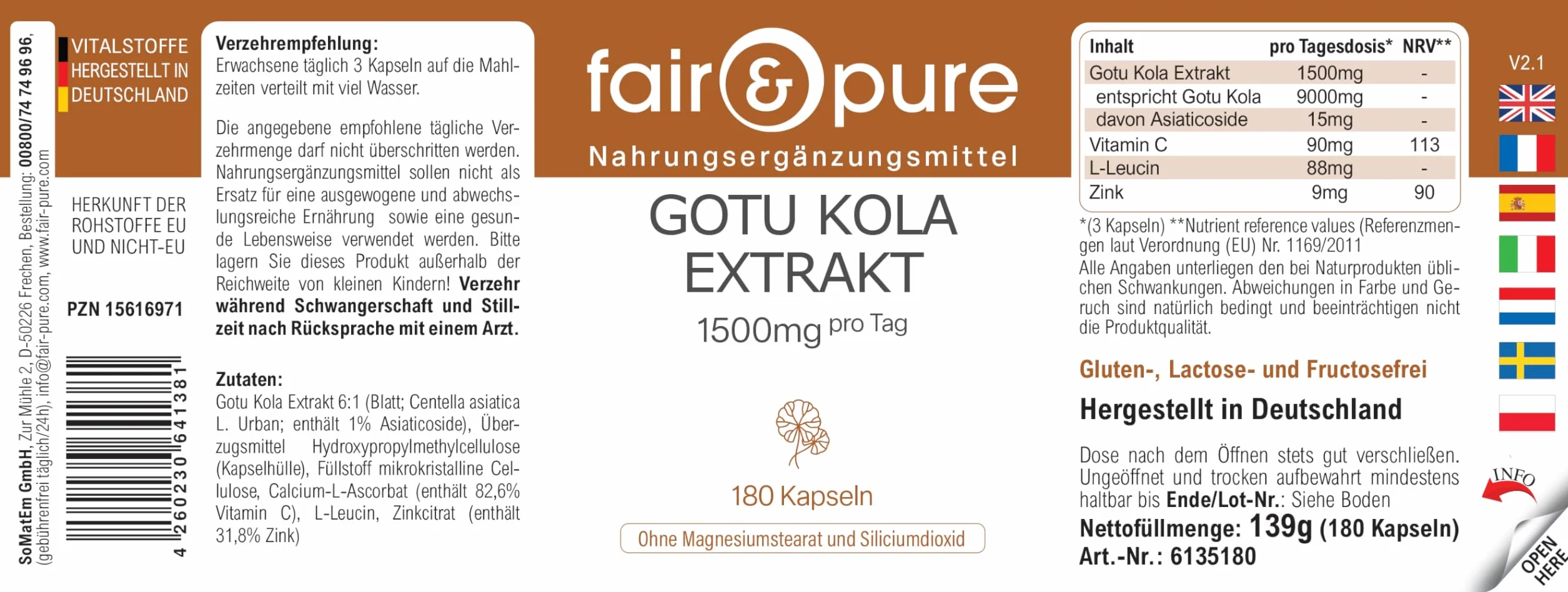 Estratto di Centella asiatica 1500mg 180 capsule con vitamina C e zinco vegano altamente dosato