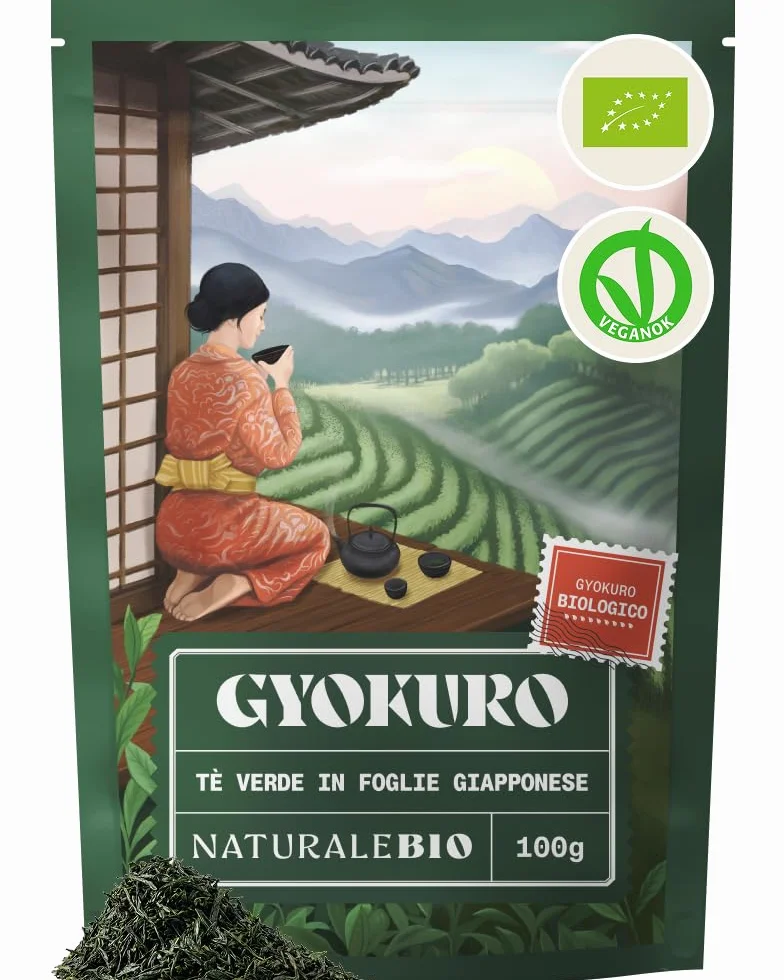 NaturaleBio Tè verde Gyokuro Giapponese Biologico da 100g. Bio, Naturale e Puro, Thè verde in foglie di primo raccolto coltivato in Giappone. Organic Japanese Gyokuro Green Tea.