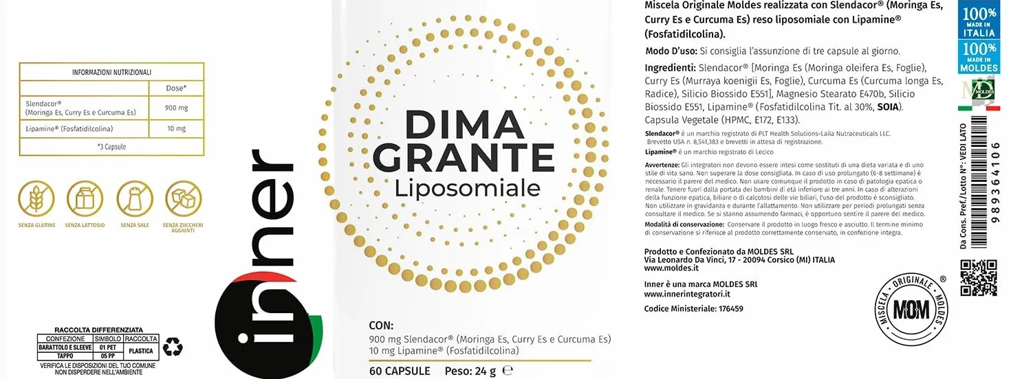 Slendacor® Integratore Dimagrante Liposomiale 60 capsule Moringa Curcuma Curry Supporto Peso Metabolismo