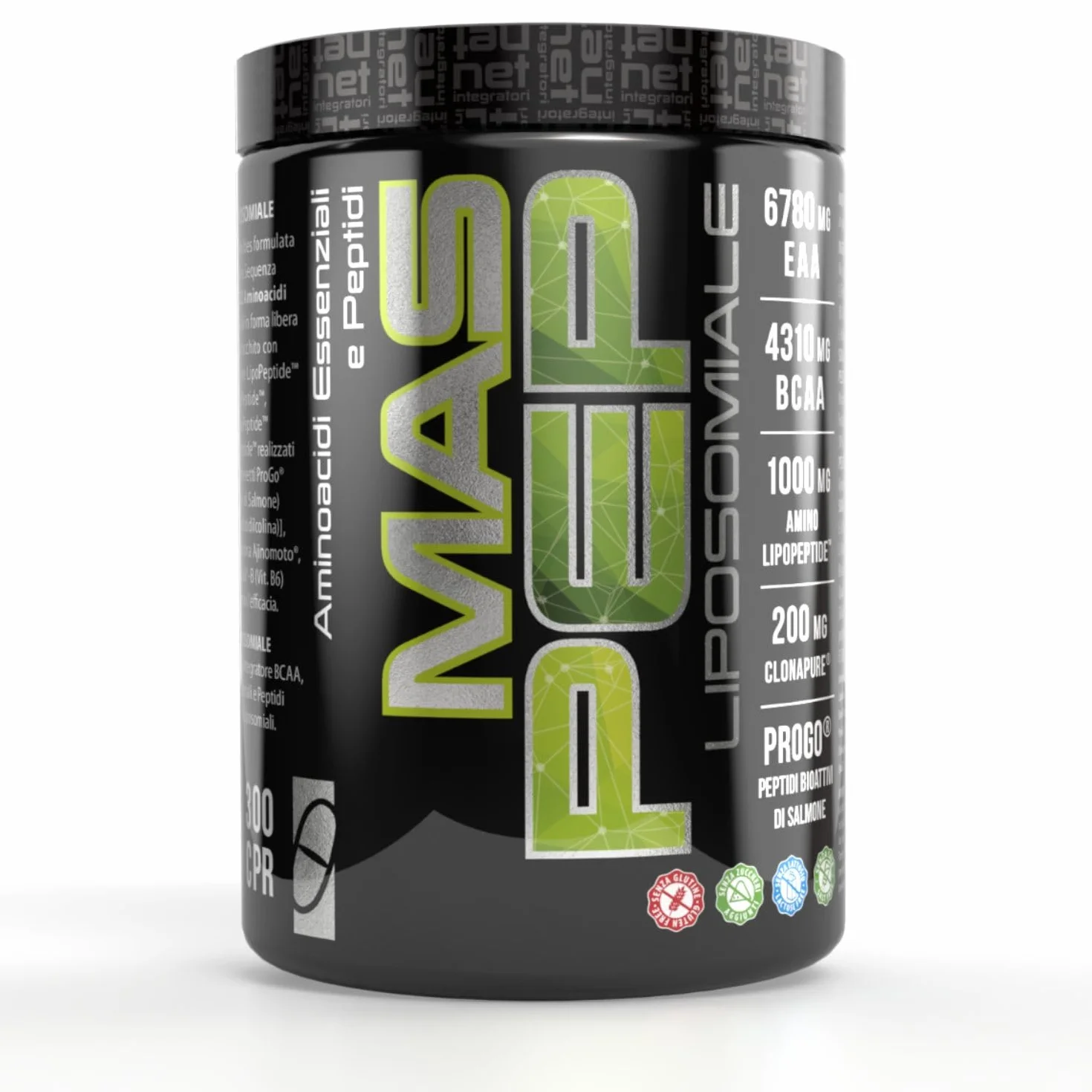 NET Integratori MAS PEP LIPOSOMIALE - Pre-Intra e Post Workout con EAA Amminoacidi Essenziali e BCAA - Massimizza la Sintesi Proteica, la Crescita e il Recupero Muscolare (300 Compresse)