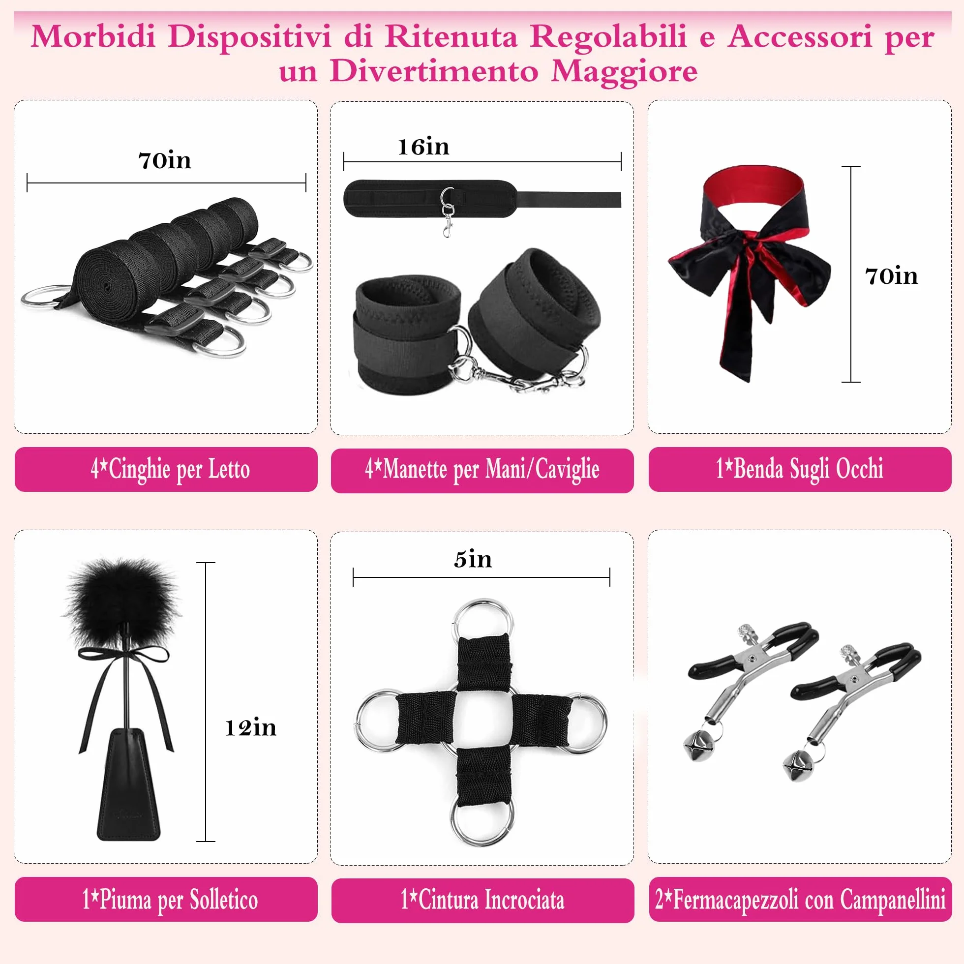 Manette per Coppia Letto Manettes Giochi Erotici Erotiici per Coppie Sexytoysys Donna Coppia Giochi Sessuali Hot per Coppia 6 Kit (Nero)