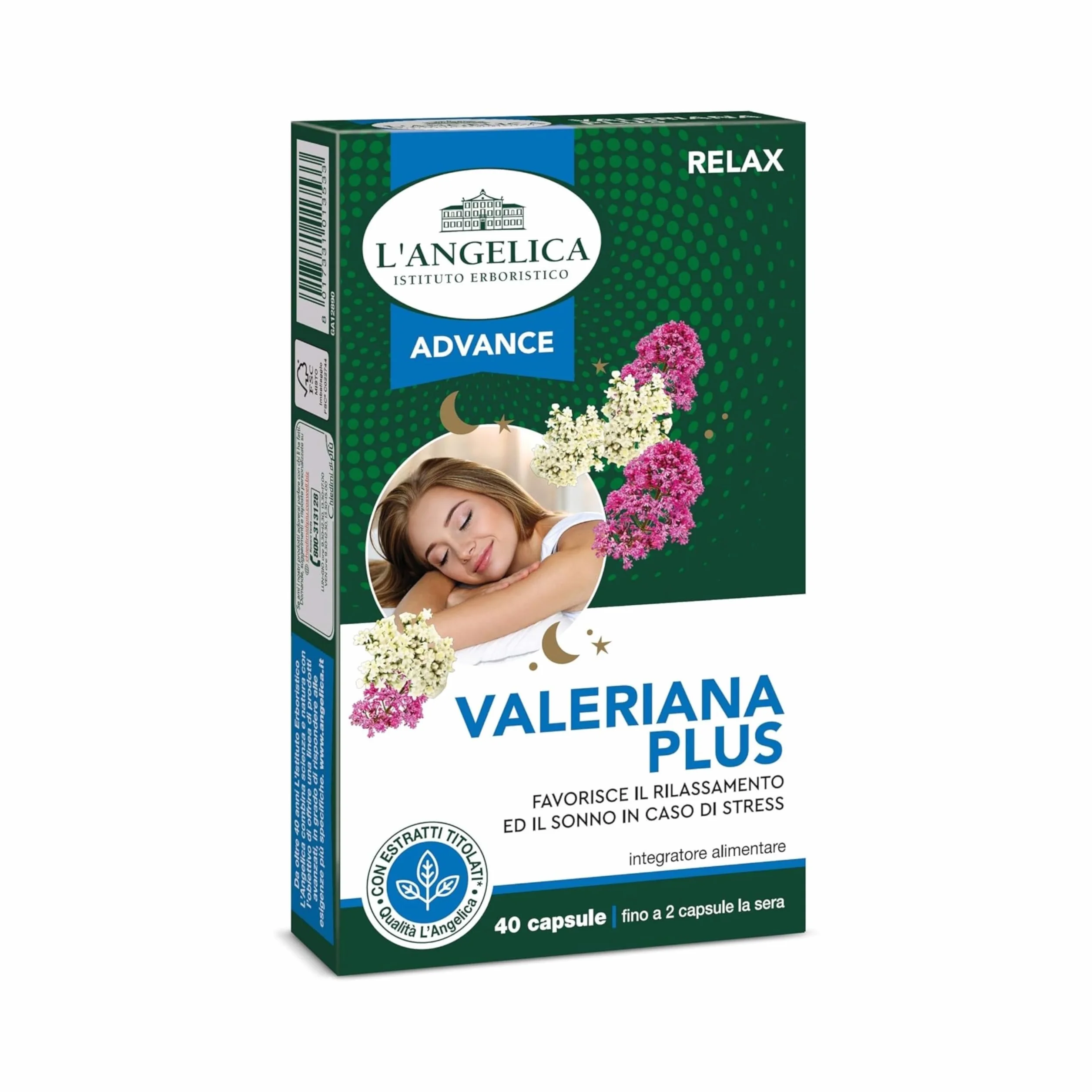L'Angelica Advance, Valeriana Plus, Integratore Rilassante, 40 Capsule