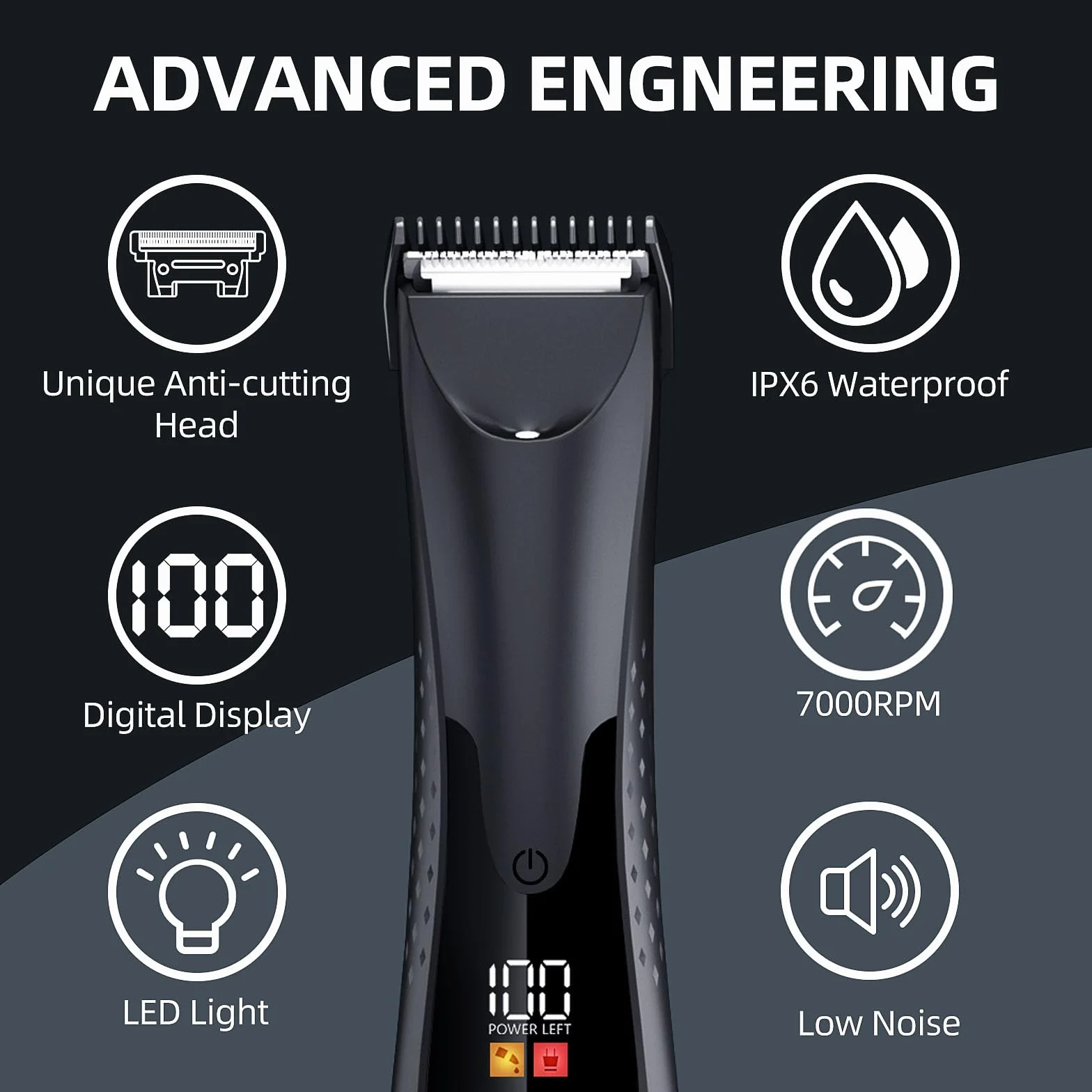 Vexloria Rasoio Elettrico Corpo Uomo, Depilatore Corpo con LED lampada e Display LCD, Lame in Ceramica, USB Ricaricabile Elettrico Rasoio Parti Intimo, Per Il Corpo, Intimo, Ascelle, Gambe R1