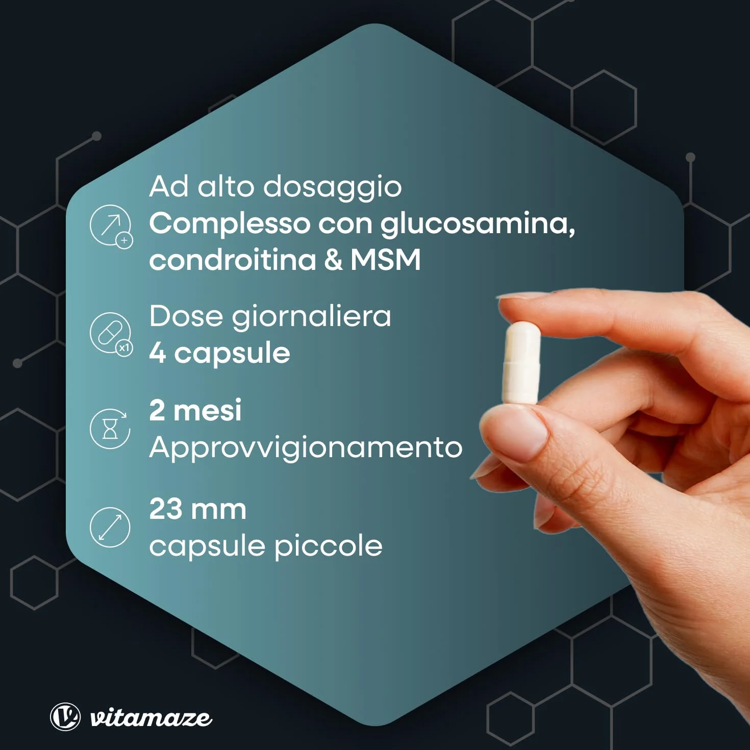Glucosamina Condroitina MSM 2250 mg con Vitamina C, 240 Capsule, Articolazioni e Cartilagine Integratori, Alto Dosaggio, Naturale senza Additivi non Necessari, Qualitá Tedesca - Vitamaze®