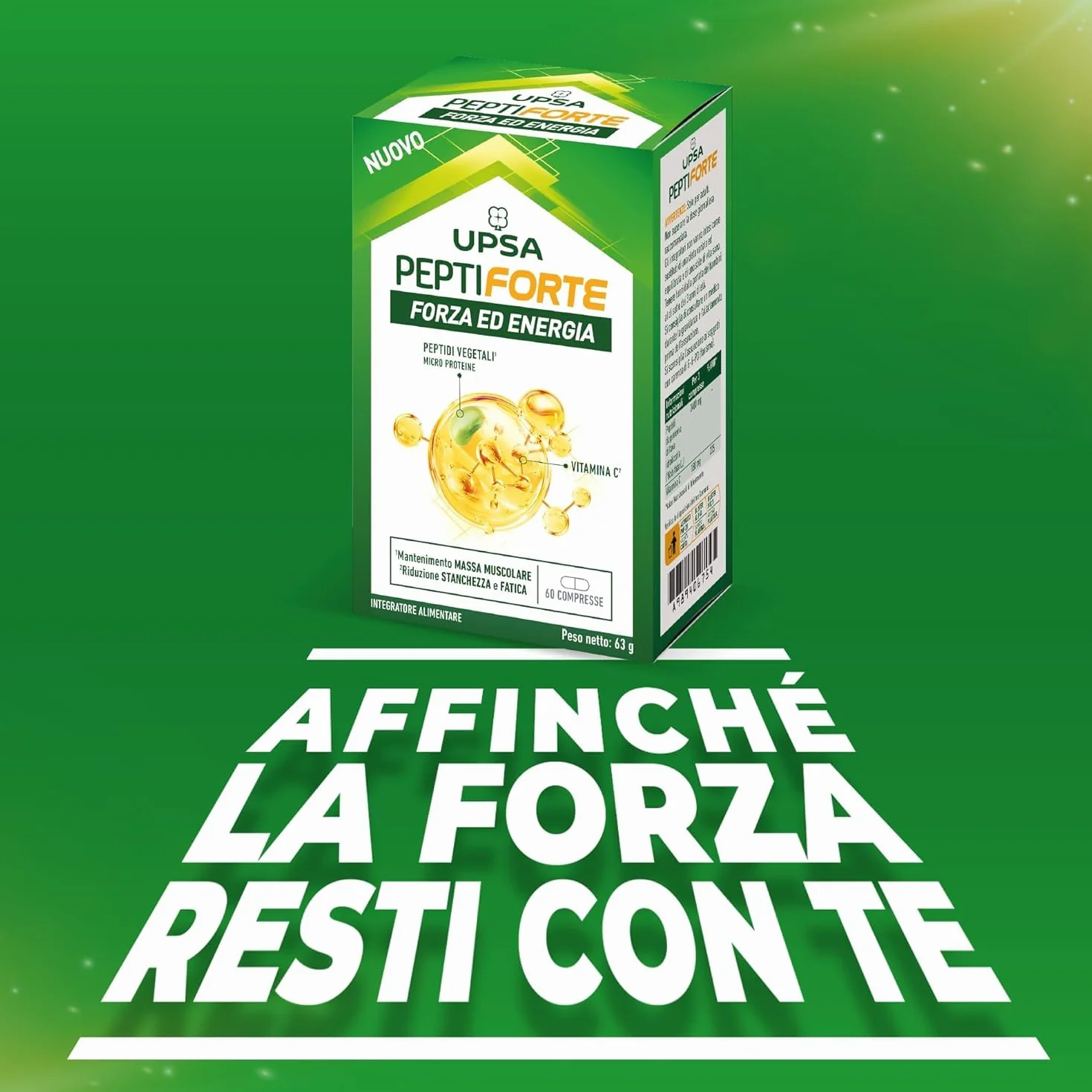 UPSA PeptiFORTE Forza ed Energia 120 Compresse Integratore Alimentare con Peptidi Vegetali e Vitamina C Mantenimento Massa Muscolare Vegan 2 Confezioni
