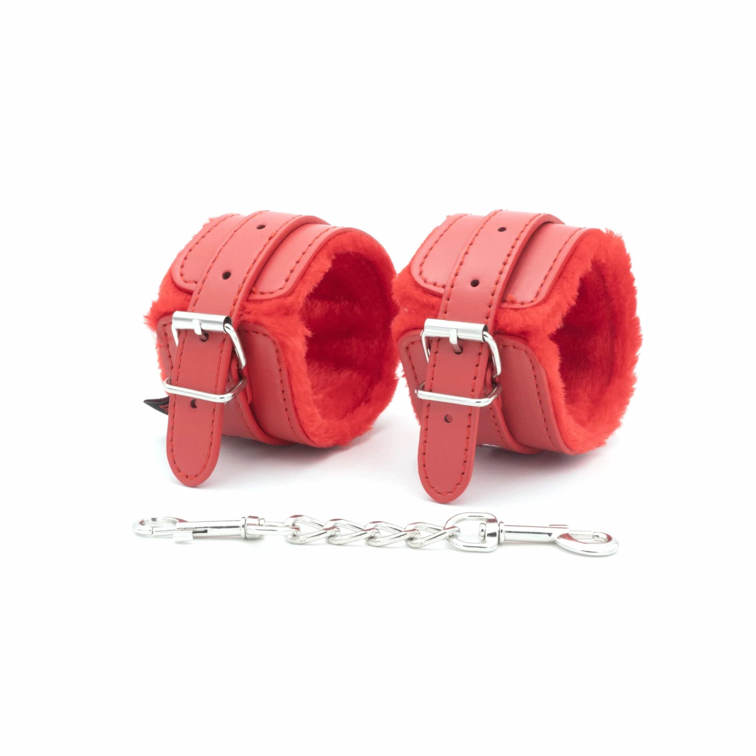 BONDAGERIE® Manette per coppia pelose peluche sexishop rosse 100% materiale sicuro, donna uomo lui lei