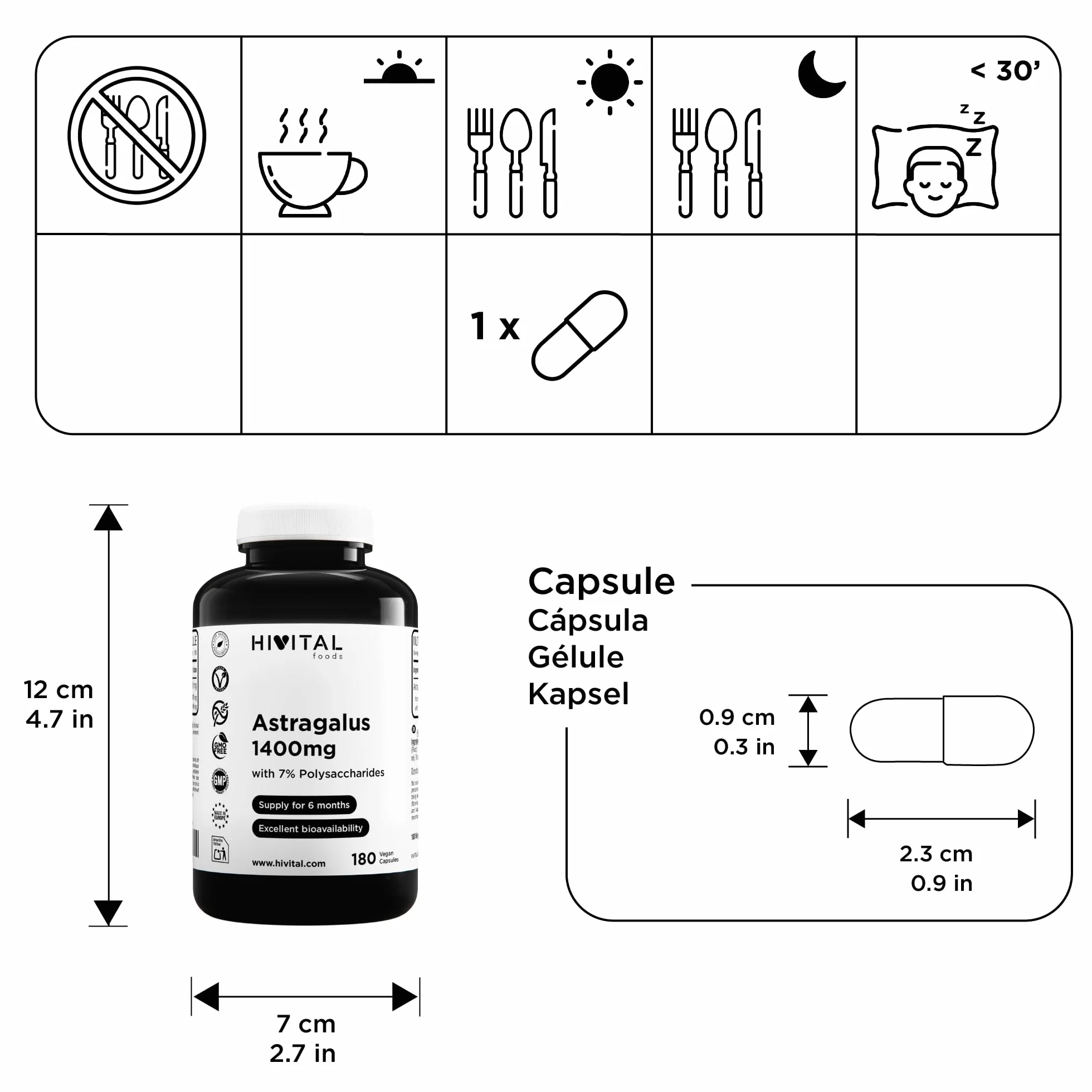 Astragalo 1400 mg 180 capsule vegane 7% polisaccaridi HIVITAL