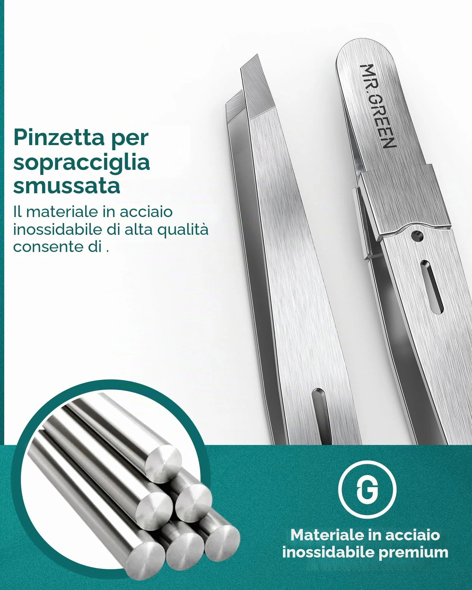 MR.GREEN Pinzette per peli del viso da donna, pinzette professionali di precisione per sopracciglia per donne e uomini,